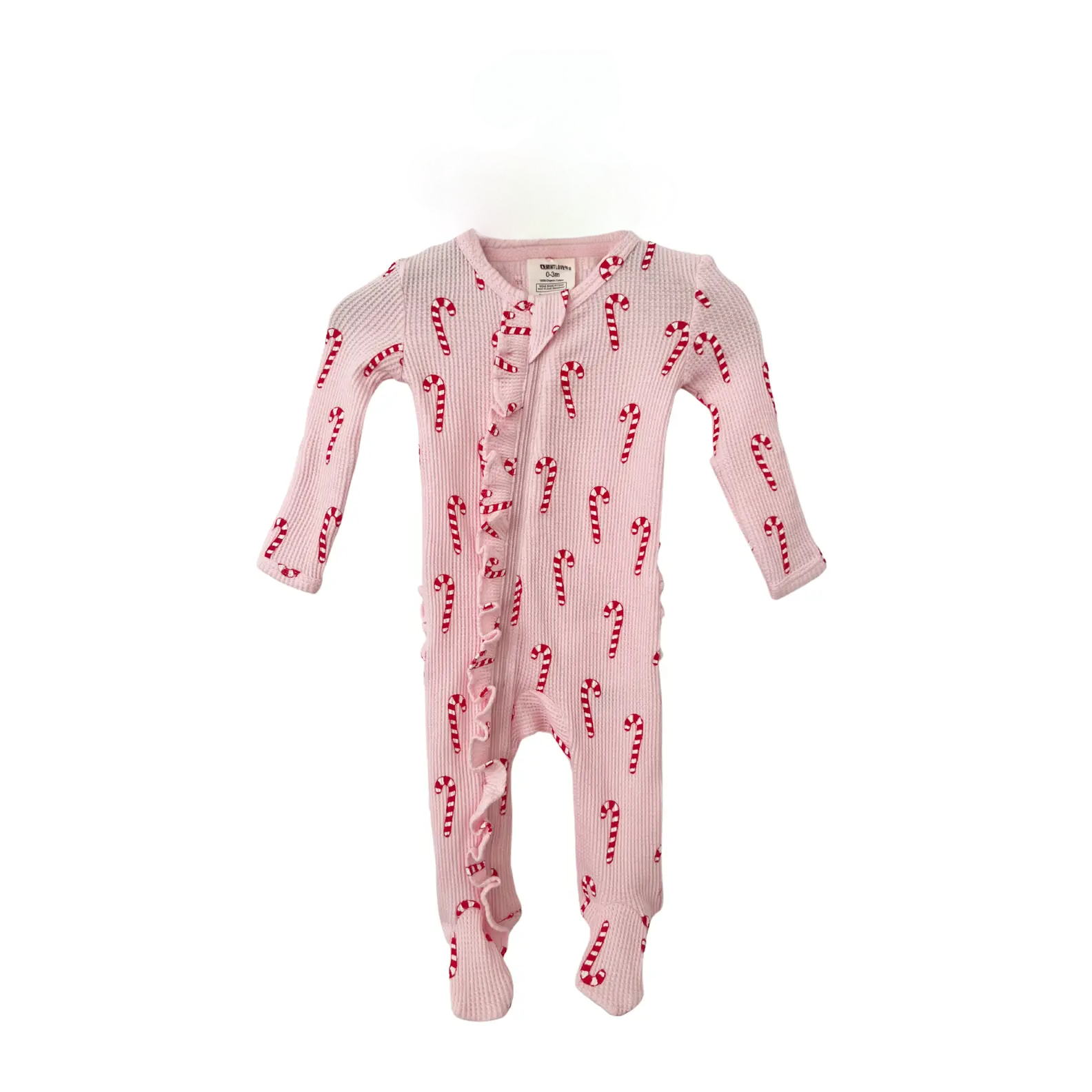 Pink Candy Cane Print Organic Footie