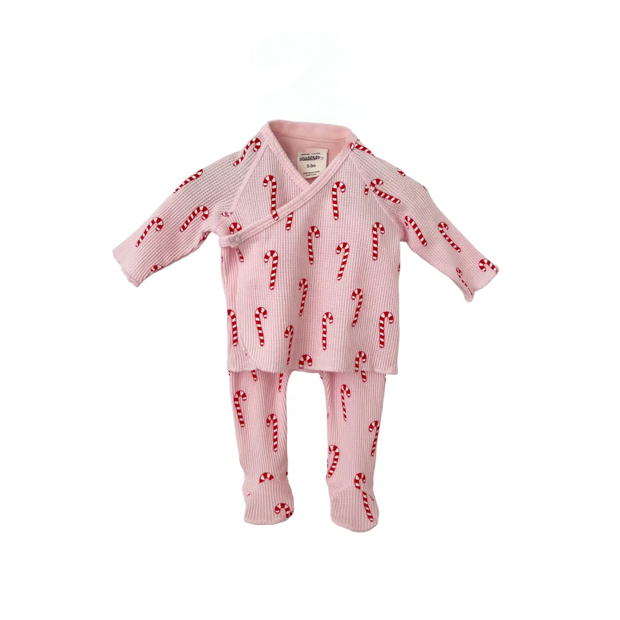 Pink Candy Cane Print Organic 2-Piece Newborn Kimono Set