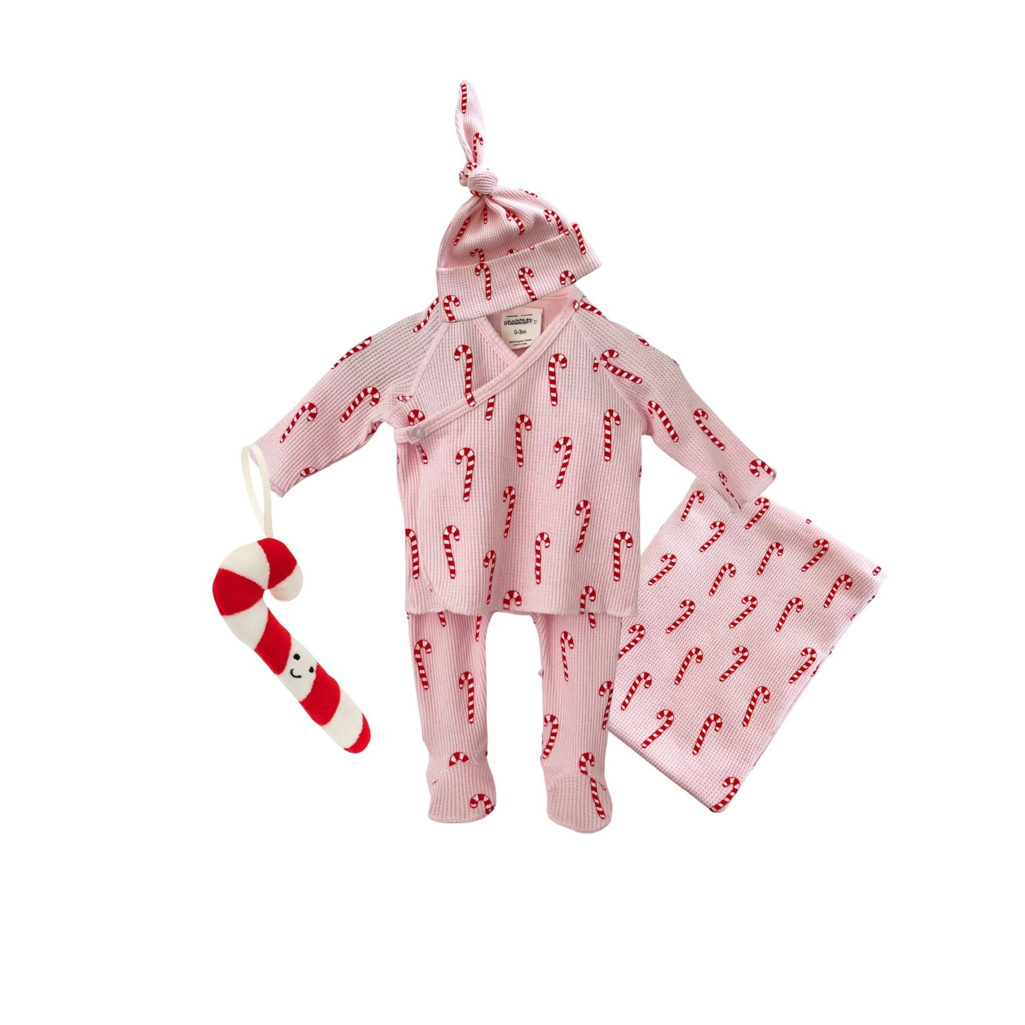 Pink Candy Cane Print Organic Footie