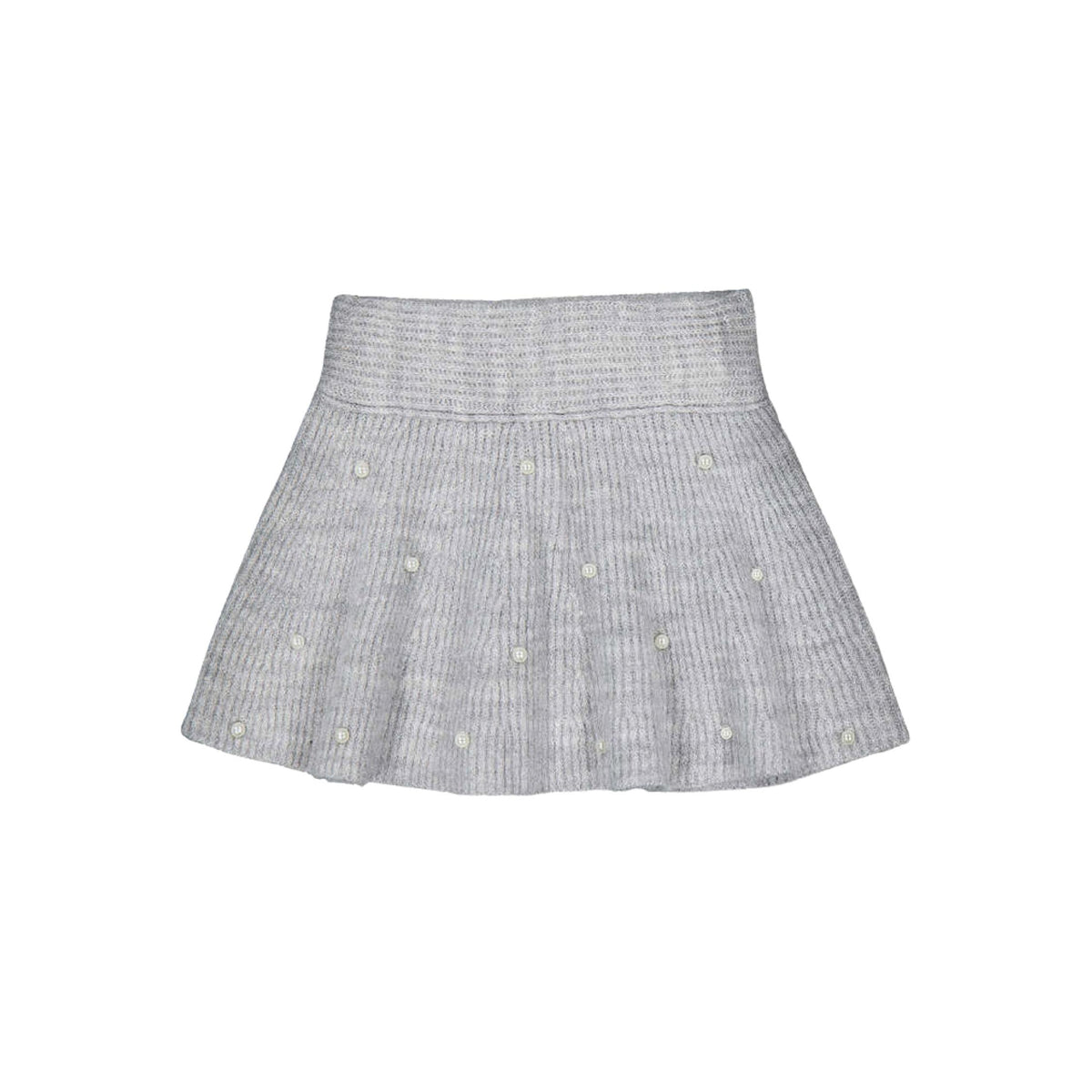 Girls’ Grey Knit Skirt with Pearl Detail