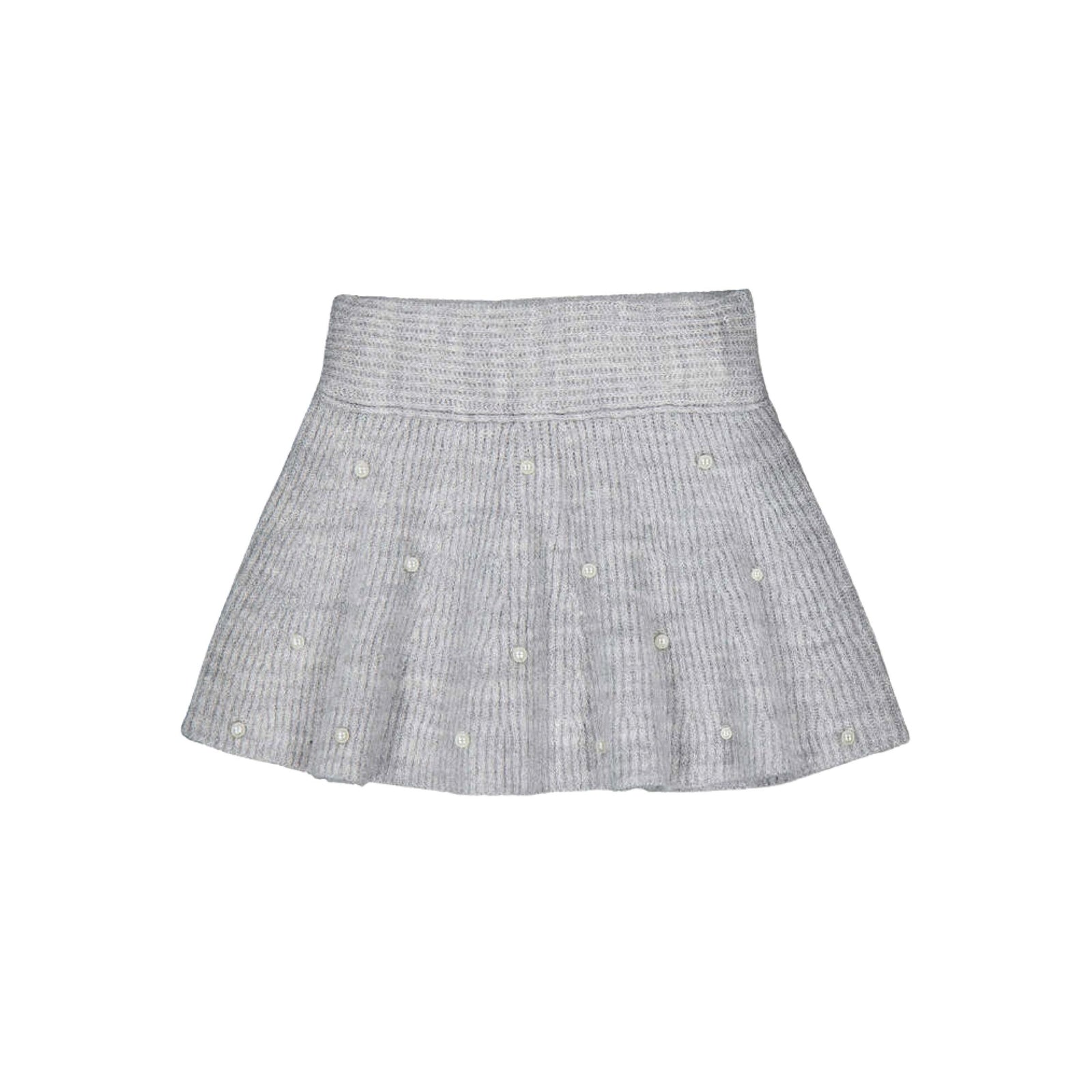 Girls’ Grey Knit Skirt with Pearl Detail