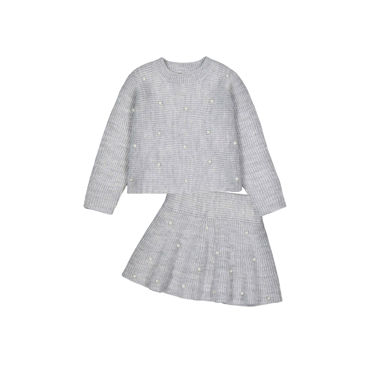 Girls’ Grey Knit Skirt with Pearl Detail