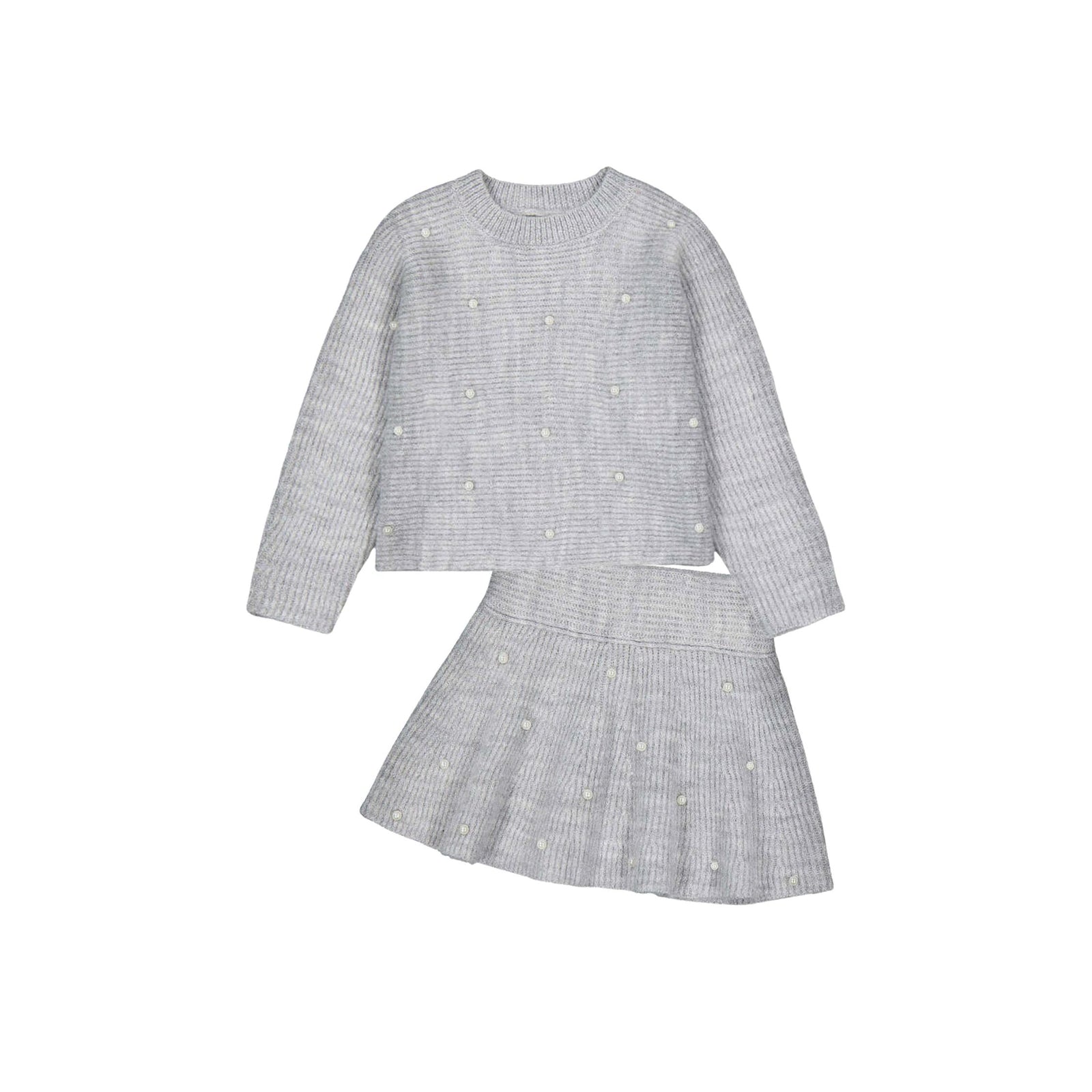 Girls’ Grey Knit Skirt with Pearl Detail