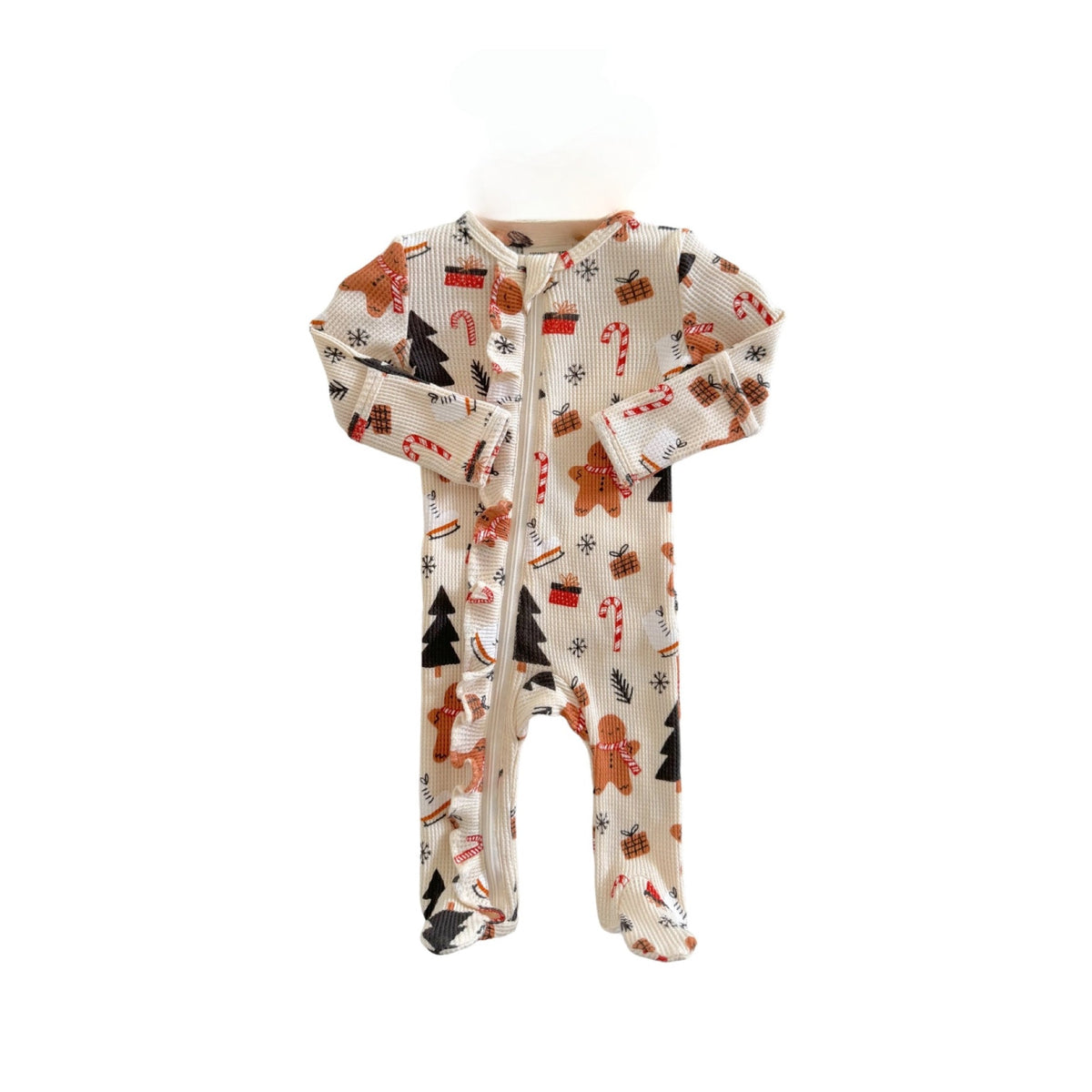 Gingerbread Wonderland Print Organic Ruffle Footie