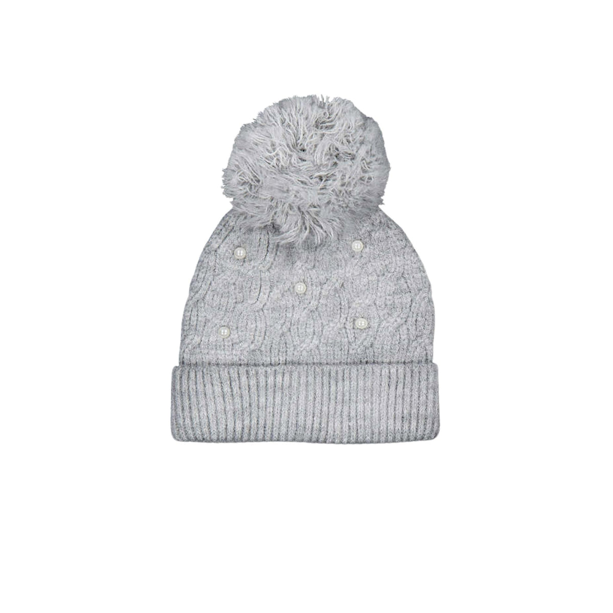 Gray Pearl Knit Pom Hat