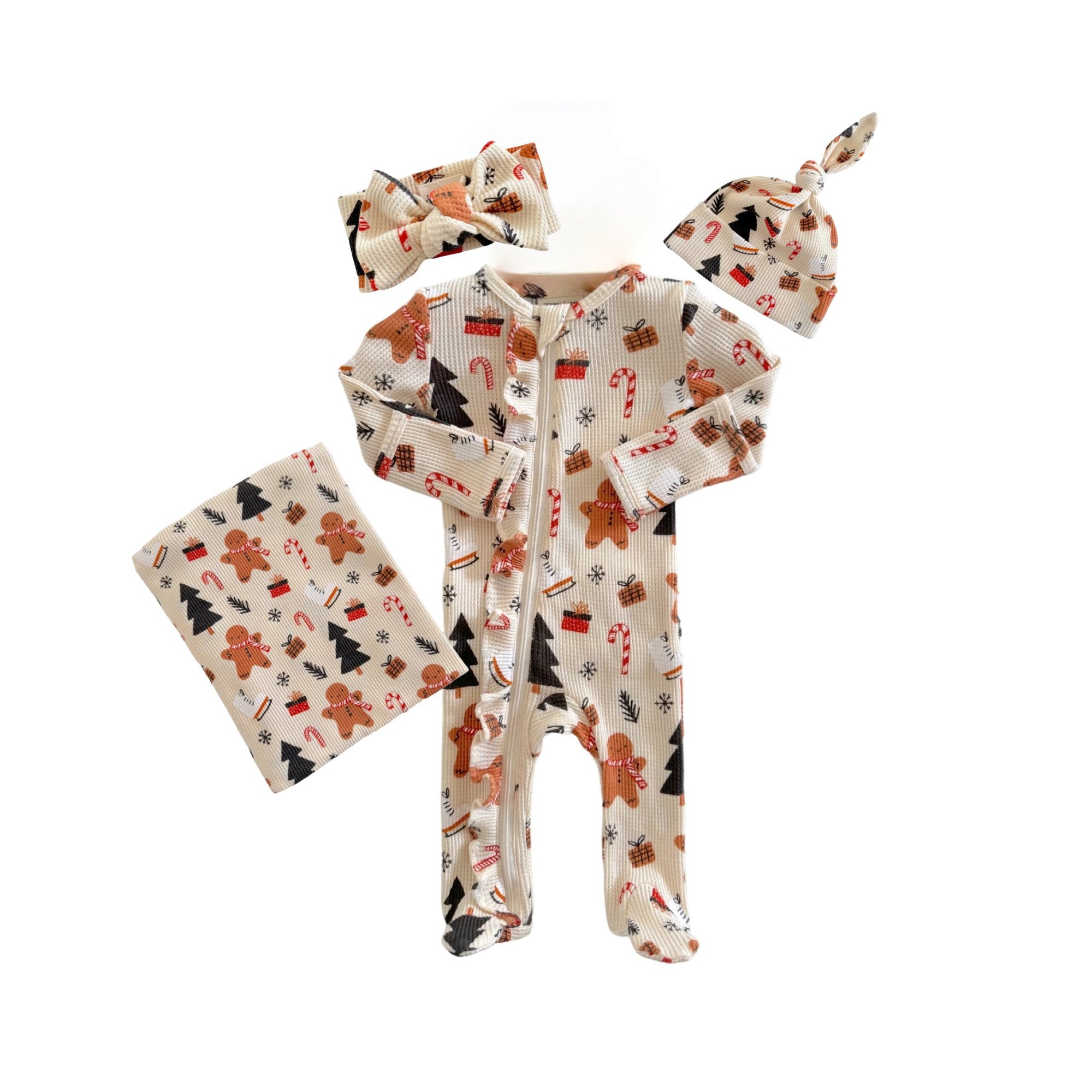 Gingerbread Wonderland Print Organic Ruffle Footie