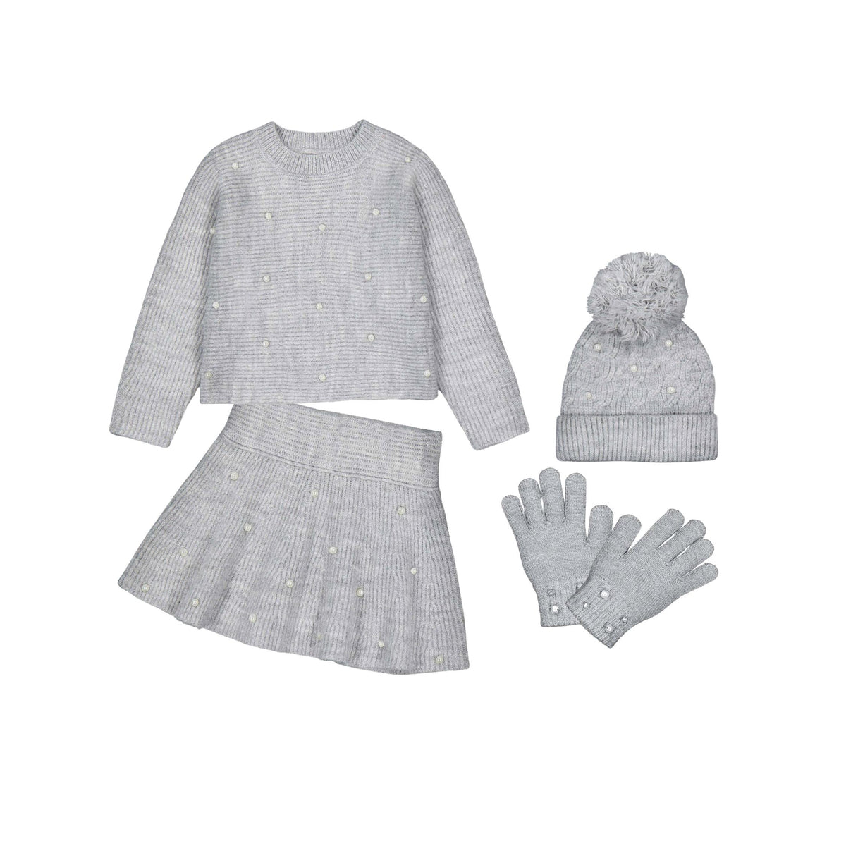 Gray Pearl Knit Gloves