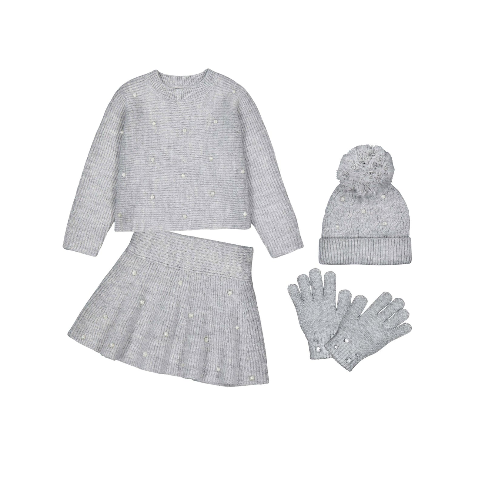 Gray Pearl Knit Gloves