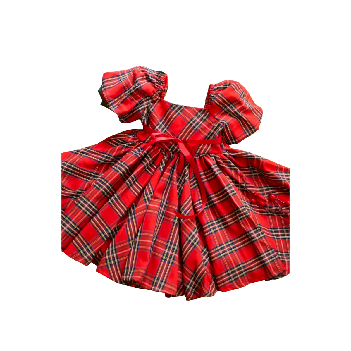 Puff Sleeve Red Plaid Christmas Dress