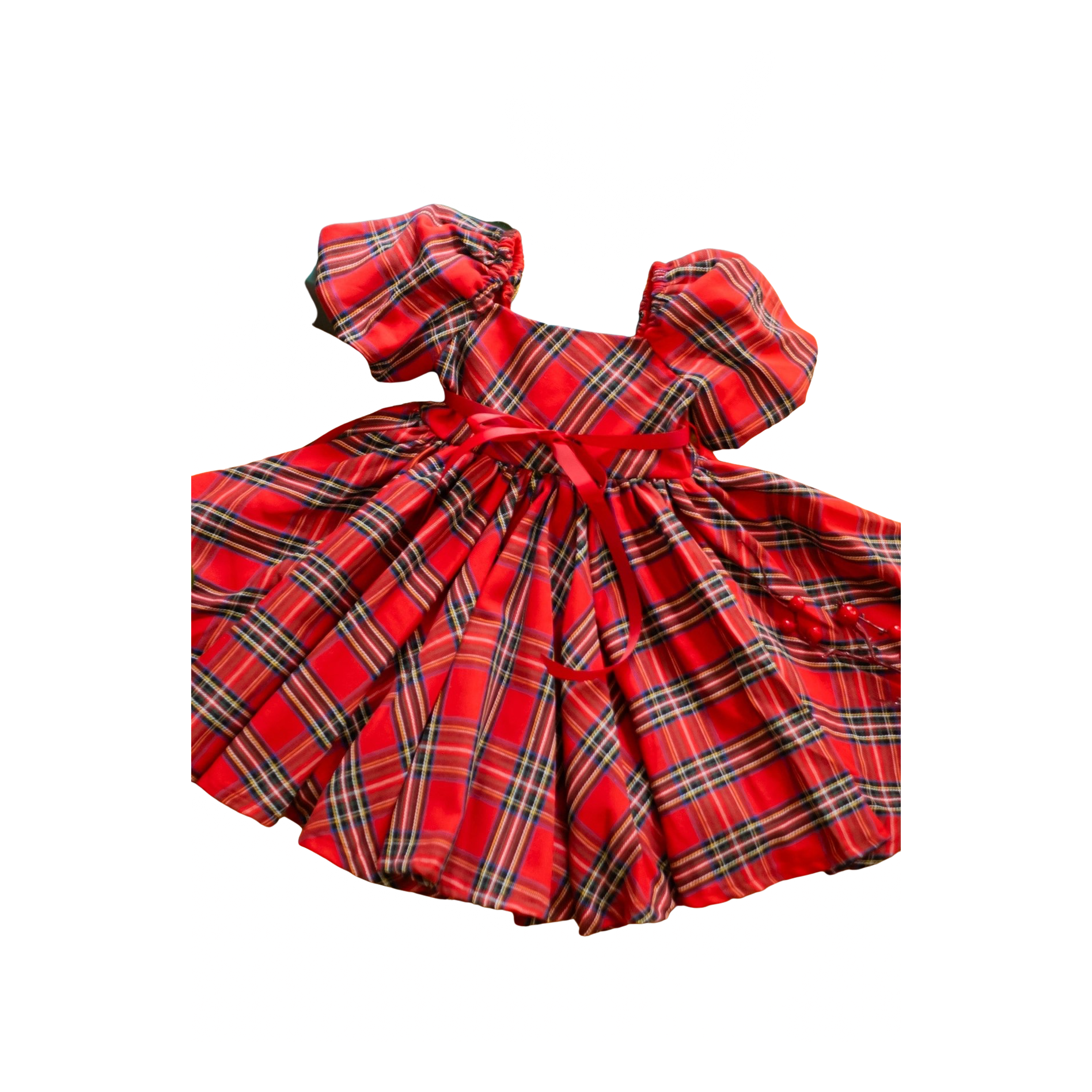 Puff Sleeve Red Plaid Christmas Dress