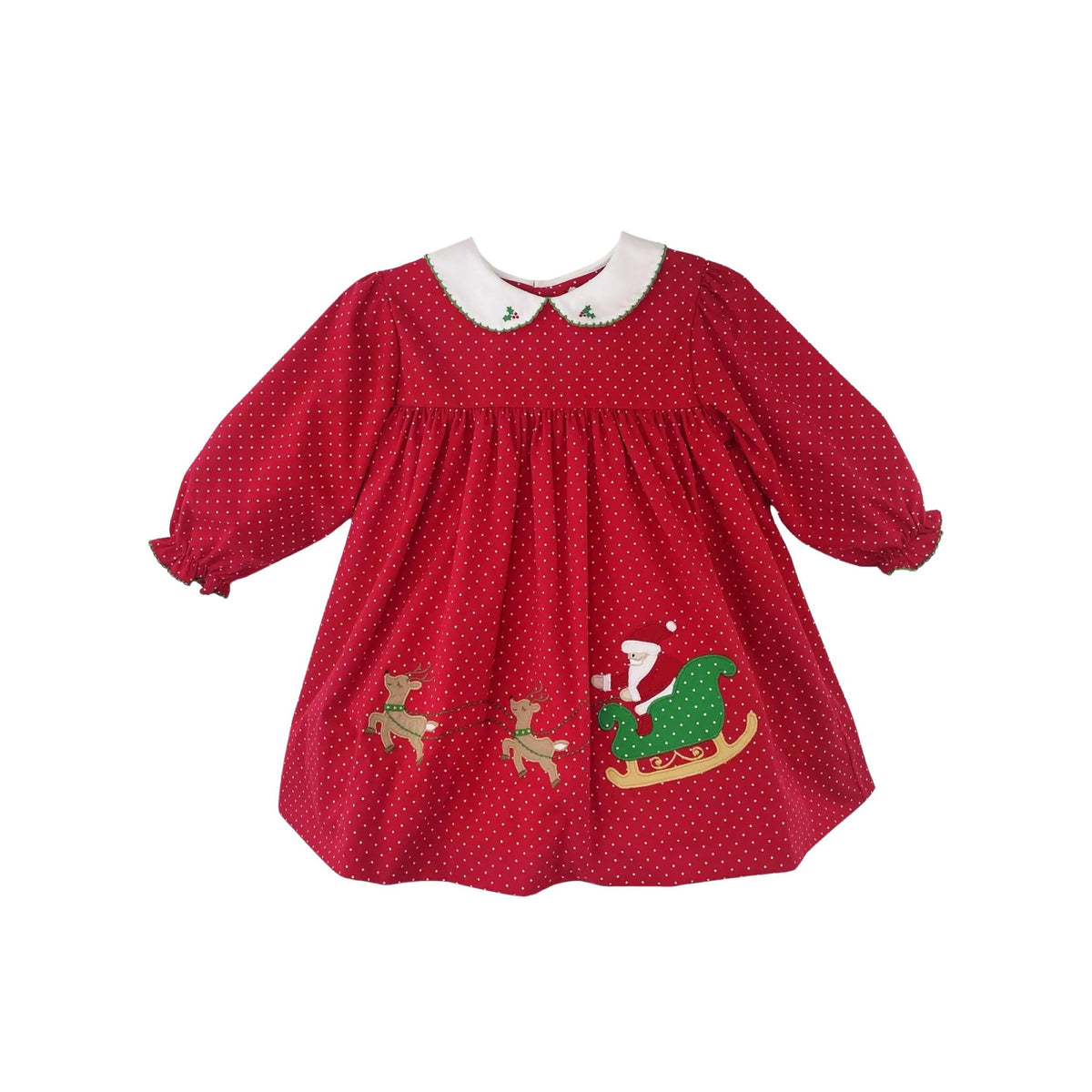 Santa Sleigh &amp; Reindeer Appliquéd Red &amp; White polka Dot Dress