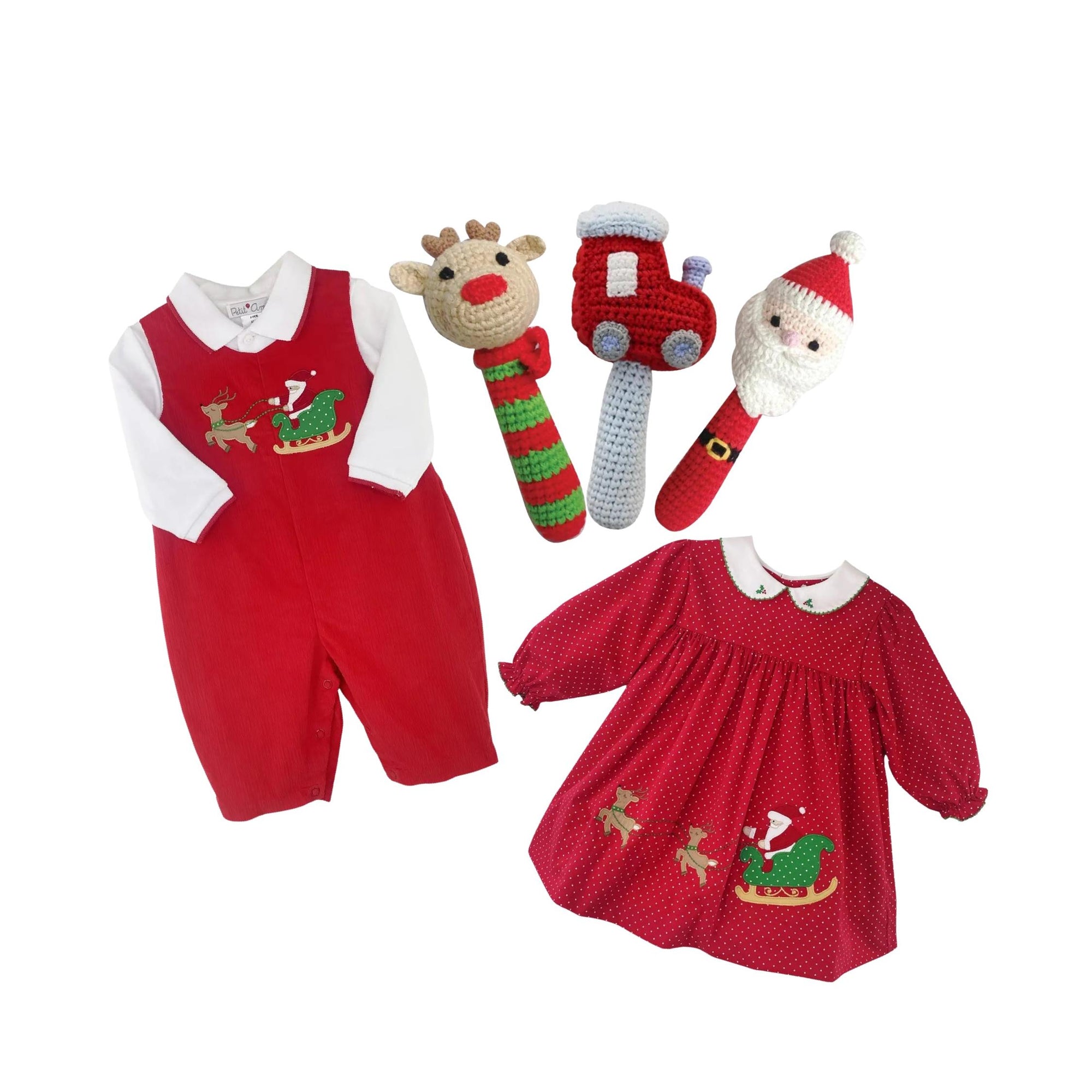 Santa Sleigh & Reindeer Appliquéd Red & White polka Dot Dress