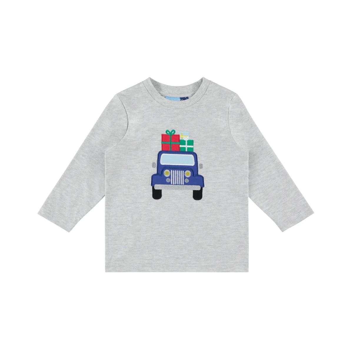 Boys Long Sleeve Shirt with Christmas Car Appliqué