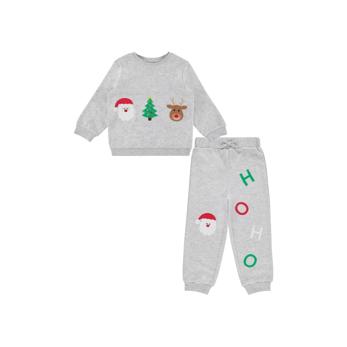 Grey Christmas Appliquéd Sweatsuit 2-Piece Set