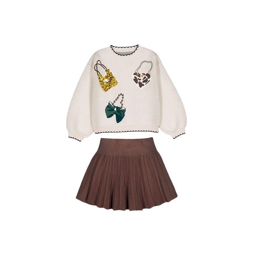 Handbag Whimsy Sweater &amp; Skirt Set