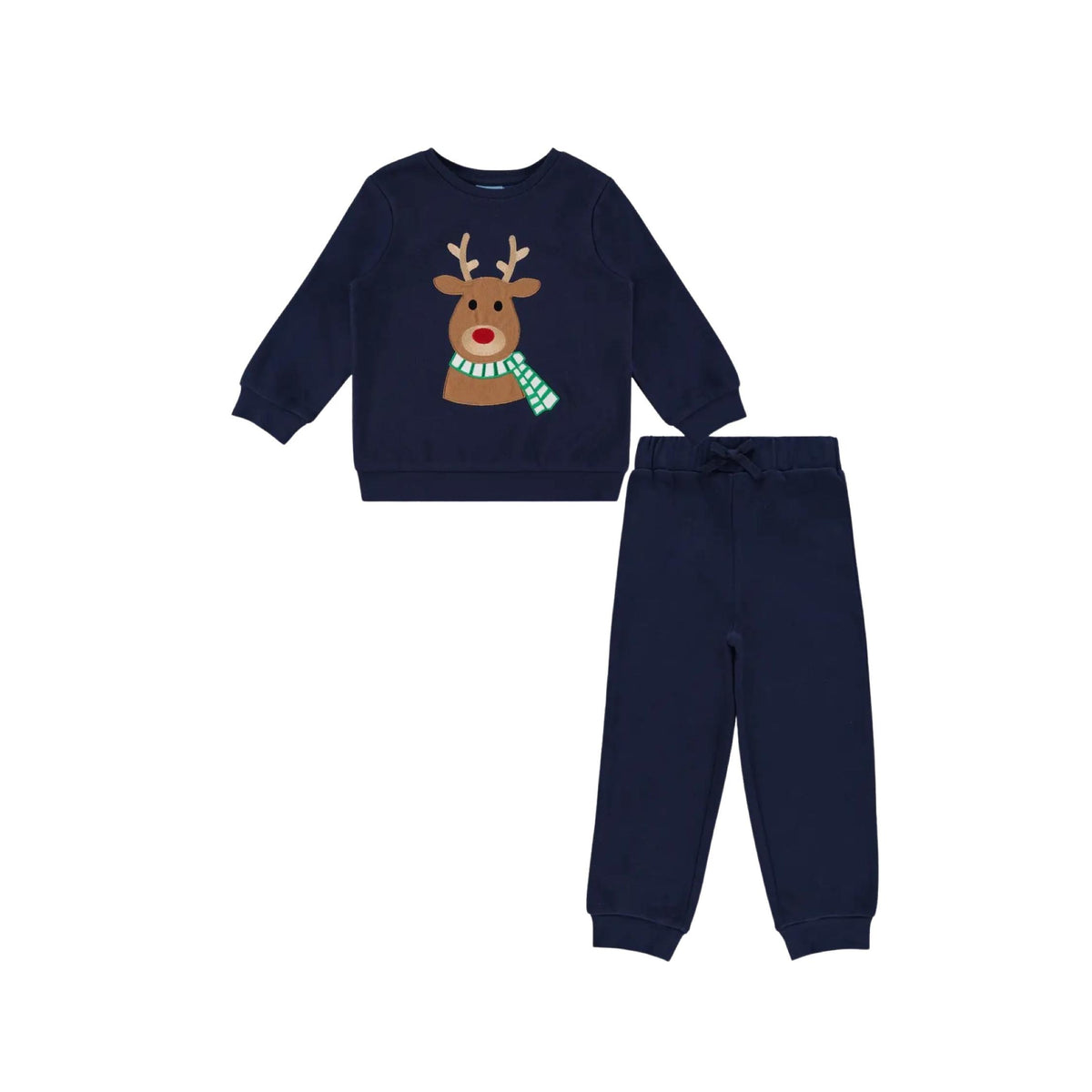 Navy Reindeer Appliquéd Sweatsuit 2-Piece Set