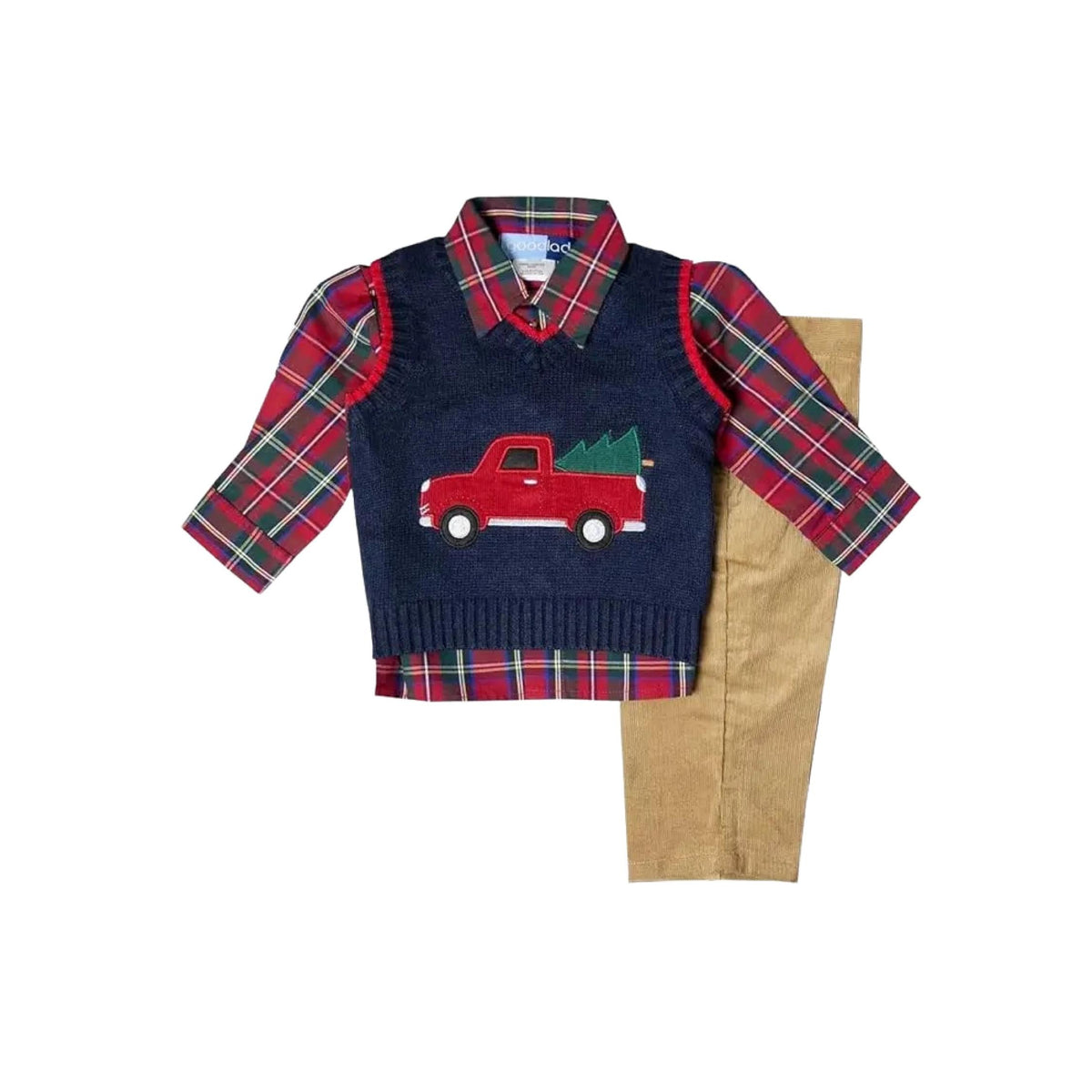 Boys Navy Christmas Sweater Vest 2-Piece Set
