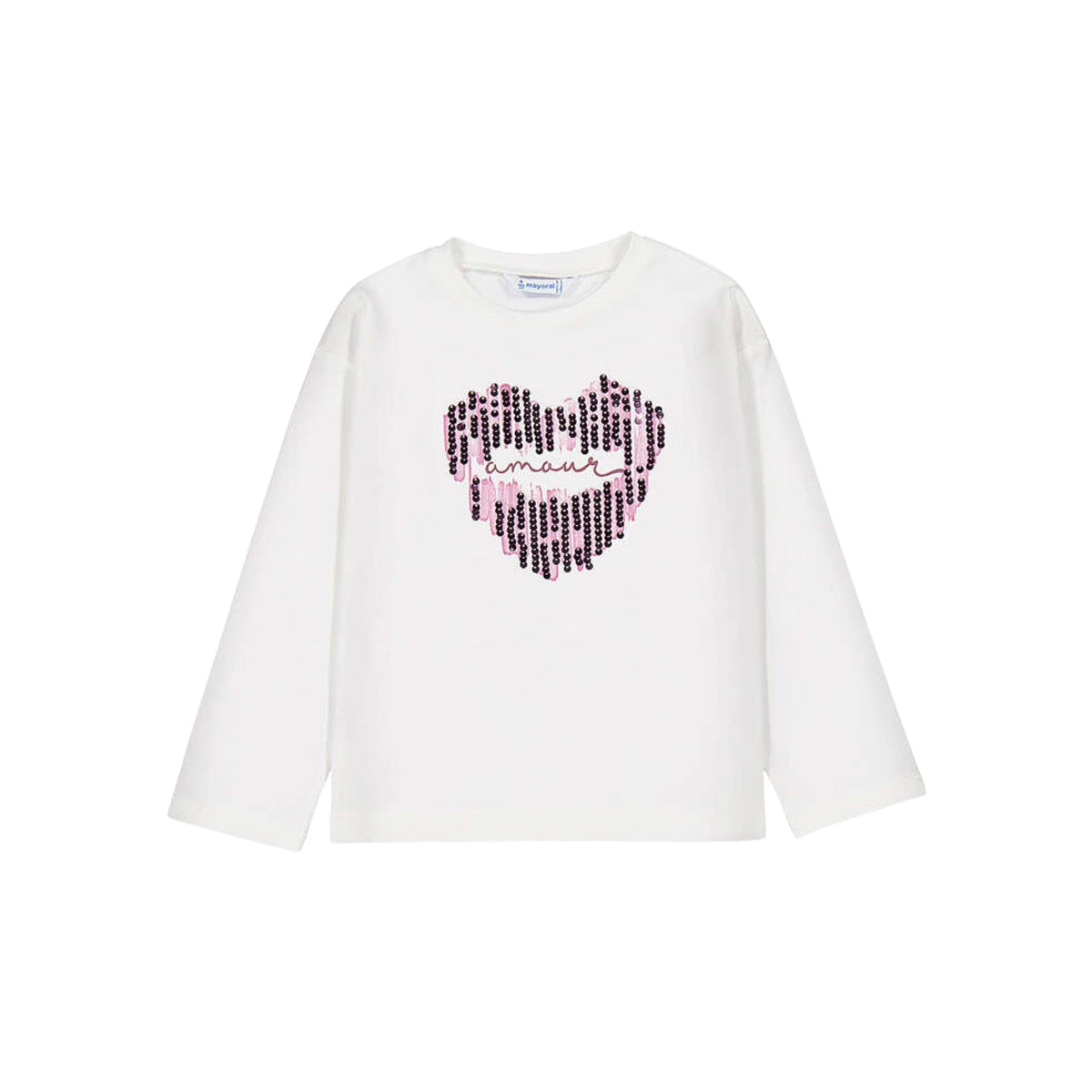 “Amour” Heart Graphic Long Sleeve White T-Shirt