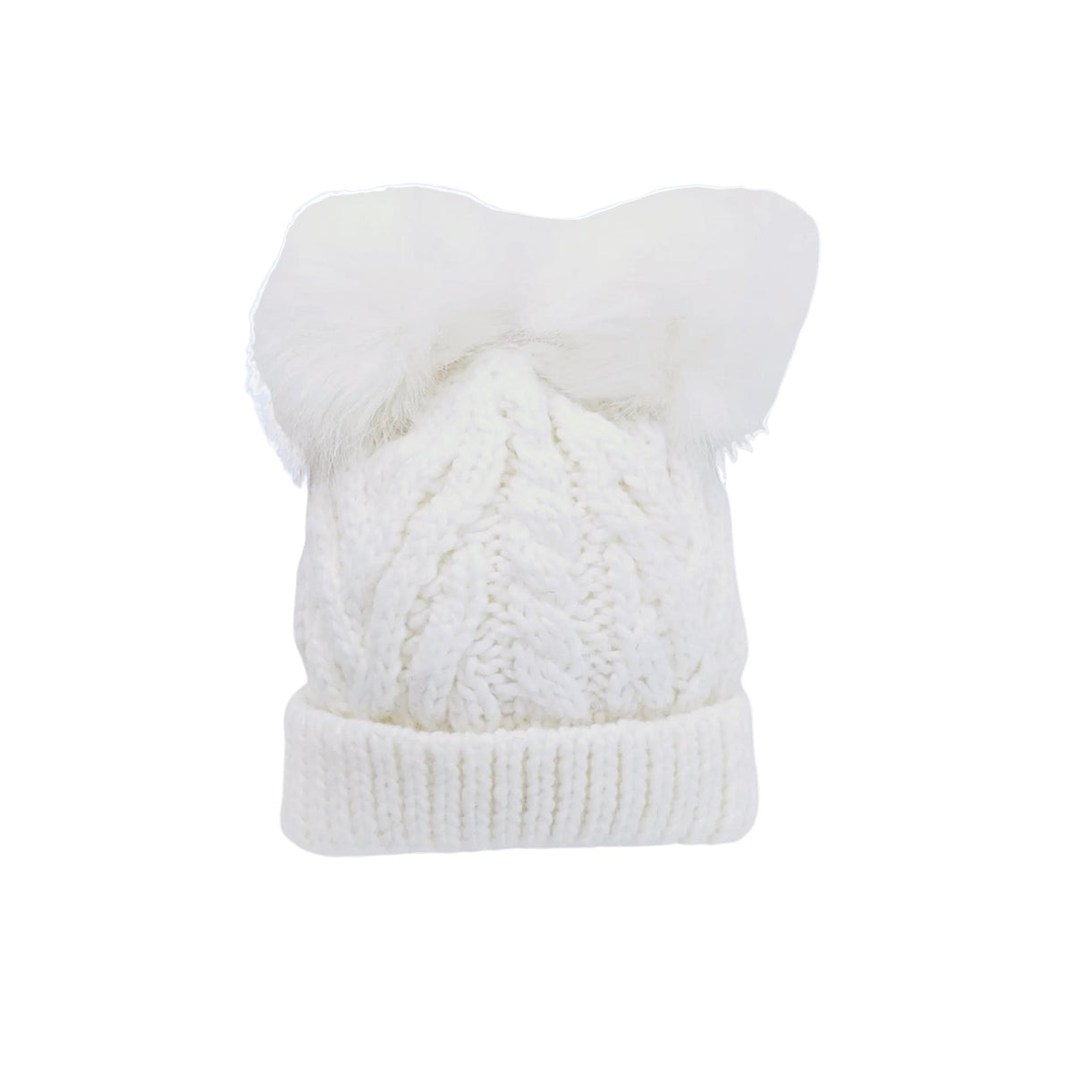 Winter White Cable Knit Fluffer Hat