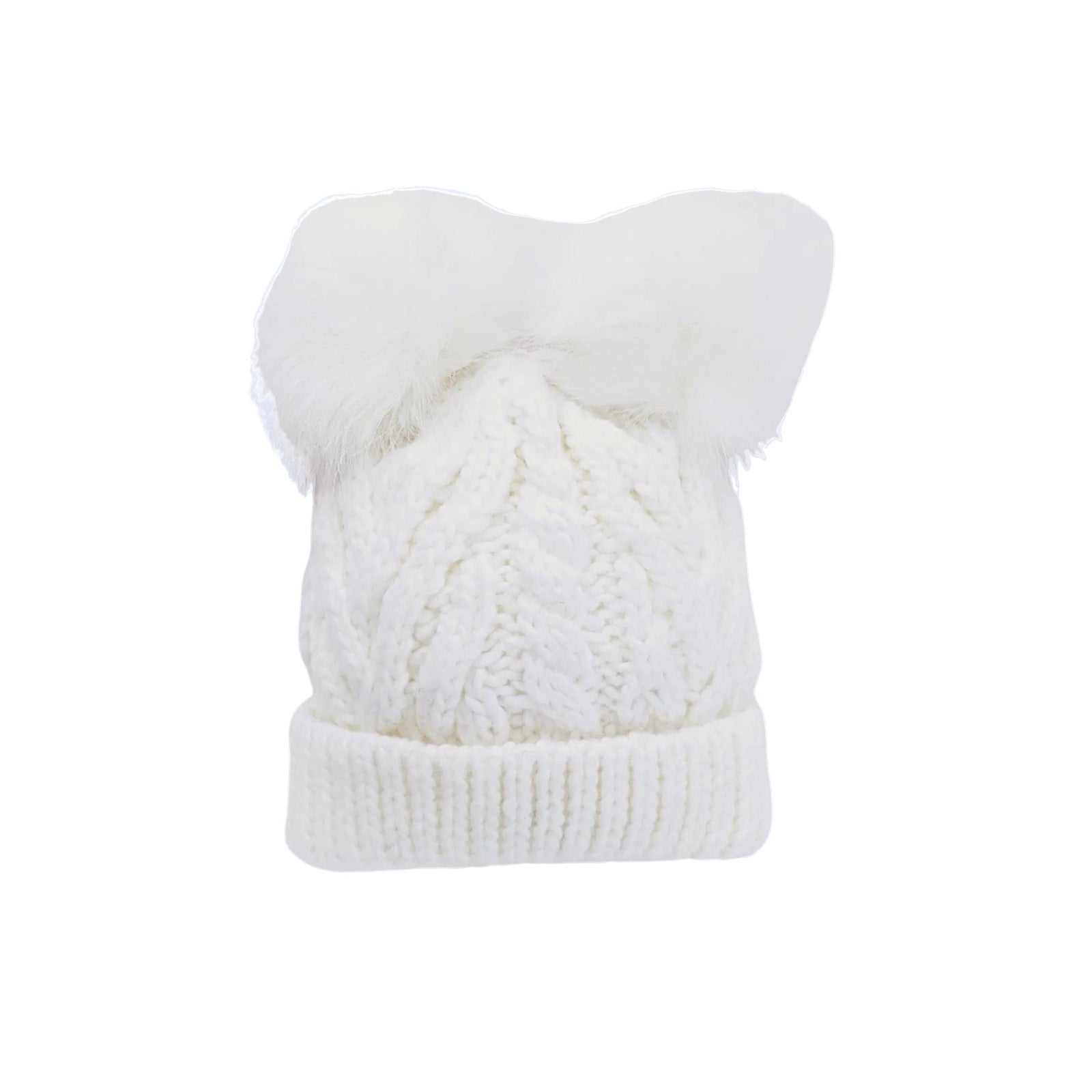 Winter White Cable Knit Fluffer Hat