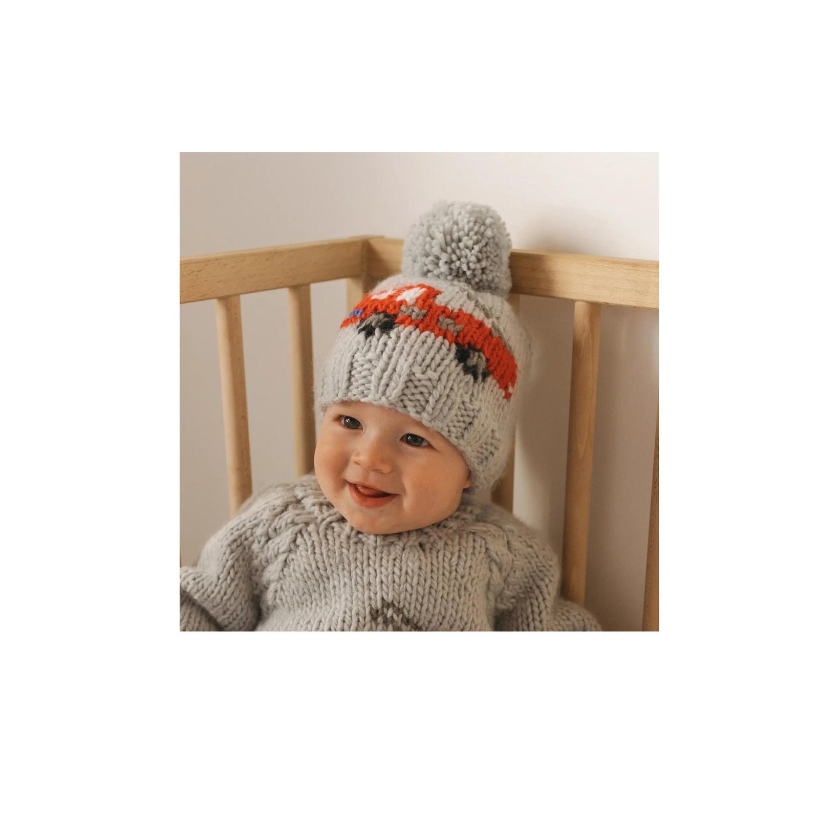 Firetruck Hand Knit Pom Hat