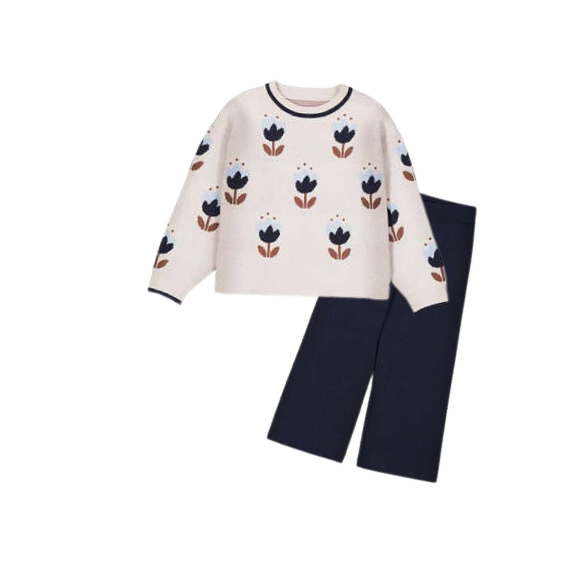 Navy Tulips Knit Sweater &amp; Pant Set