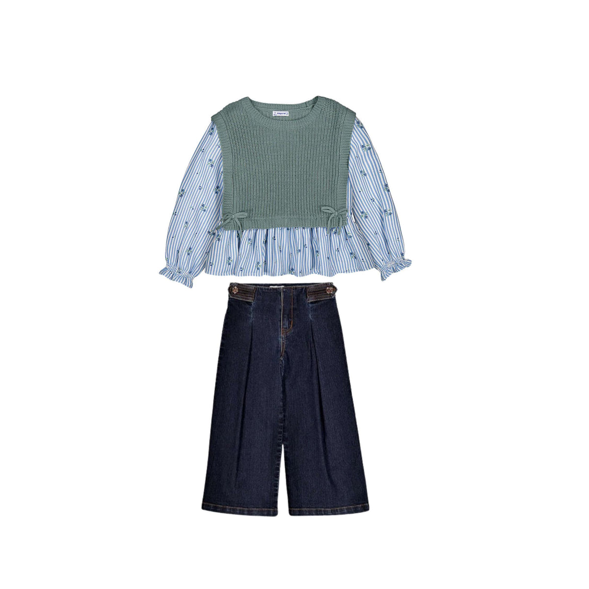 Girls’ Color Blocked Vest & Floral Top