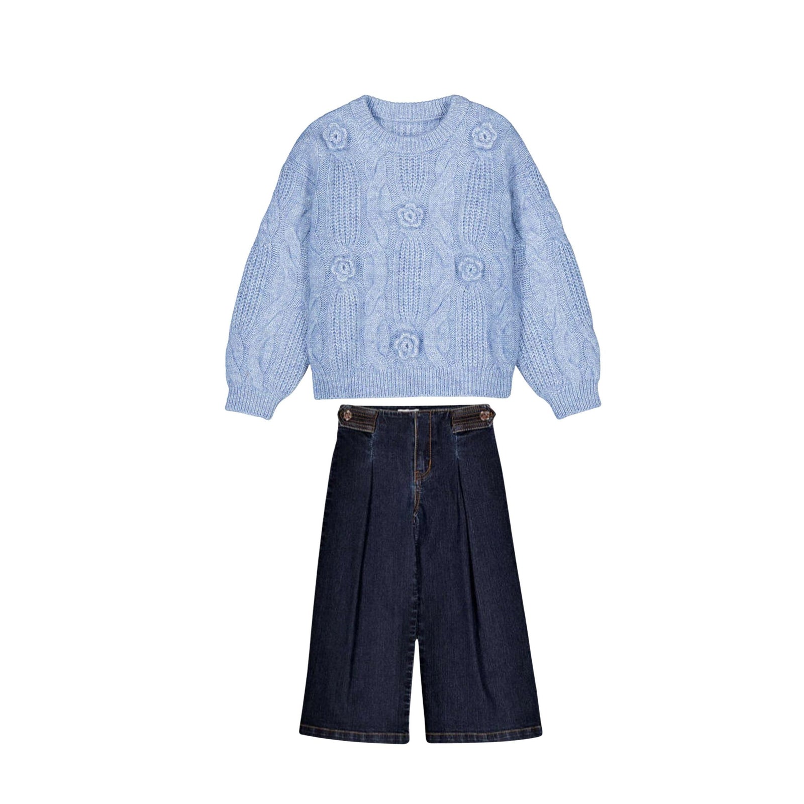 Sky Blue 3D Flower Sweater