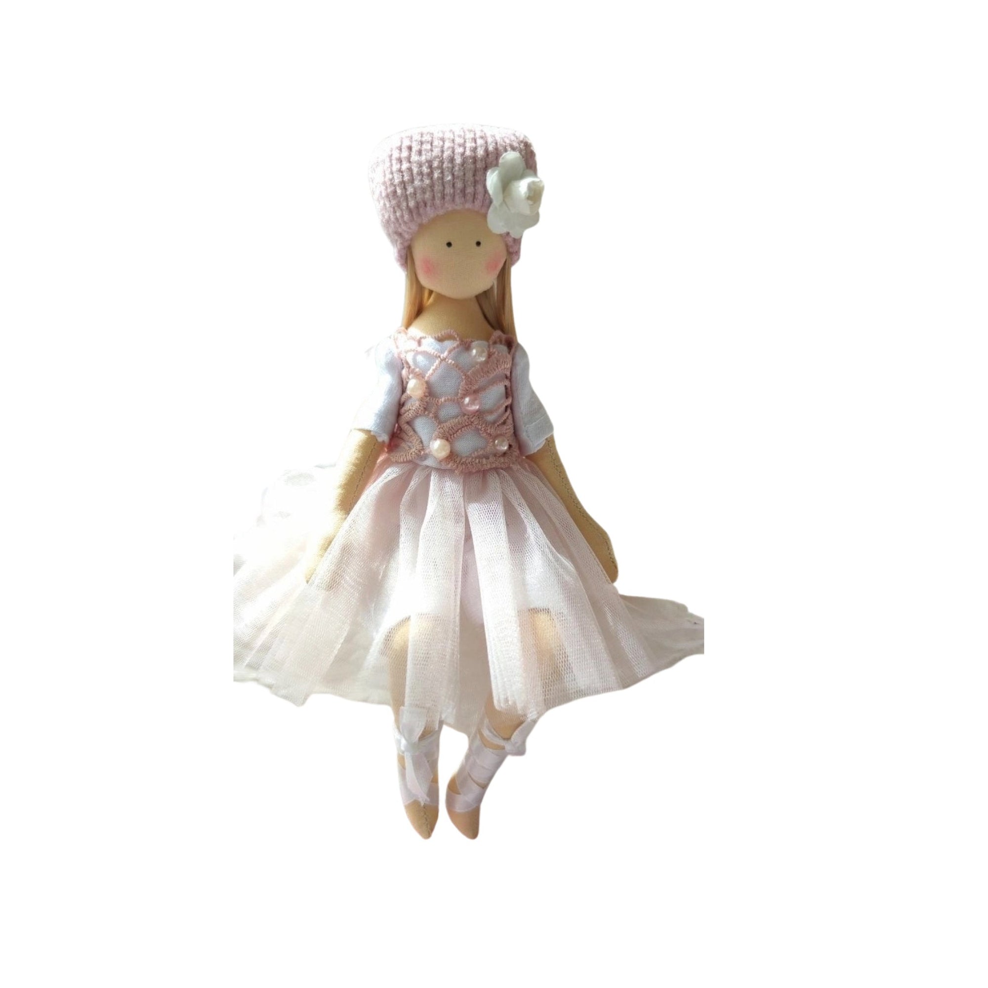 Handmade Fairy Florina Cloth Doll in Pink Ribbed Hat