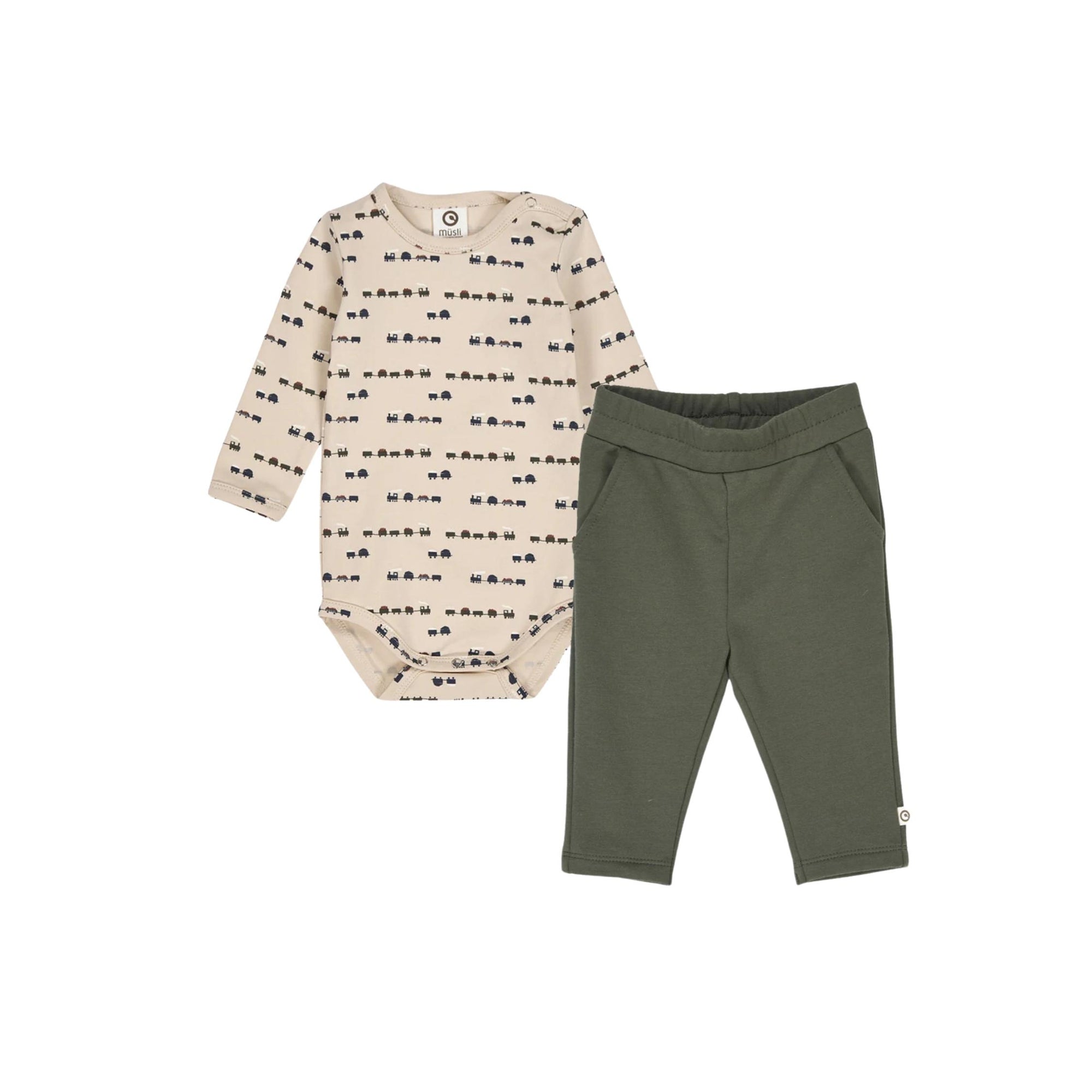 Boys Train Print Body Suit & Pant Set