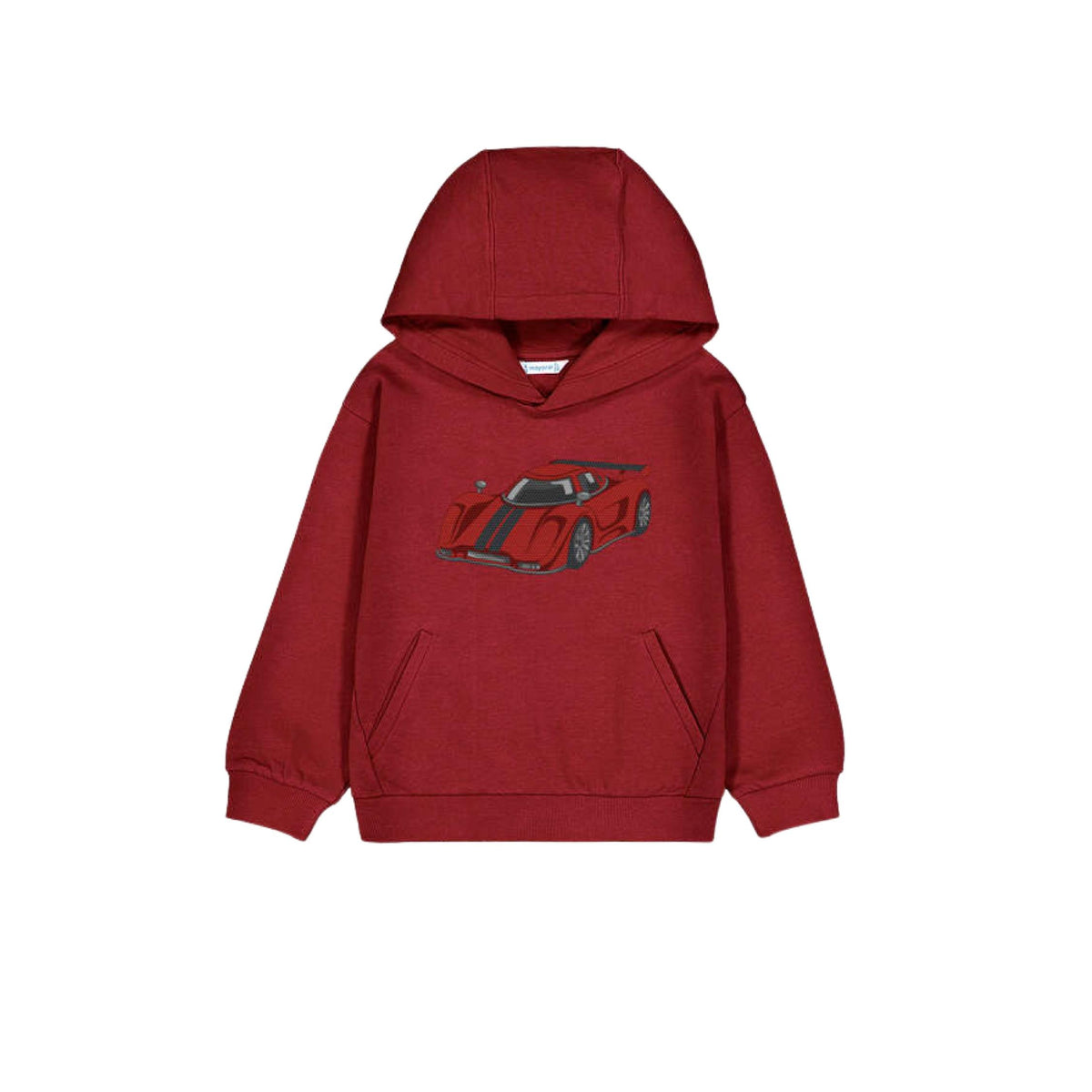 Brick Red Embossed Race Car Print Hooded Sweatshirt