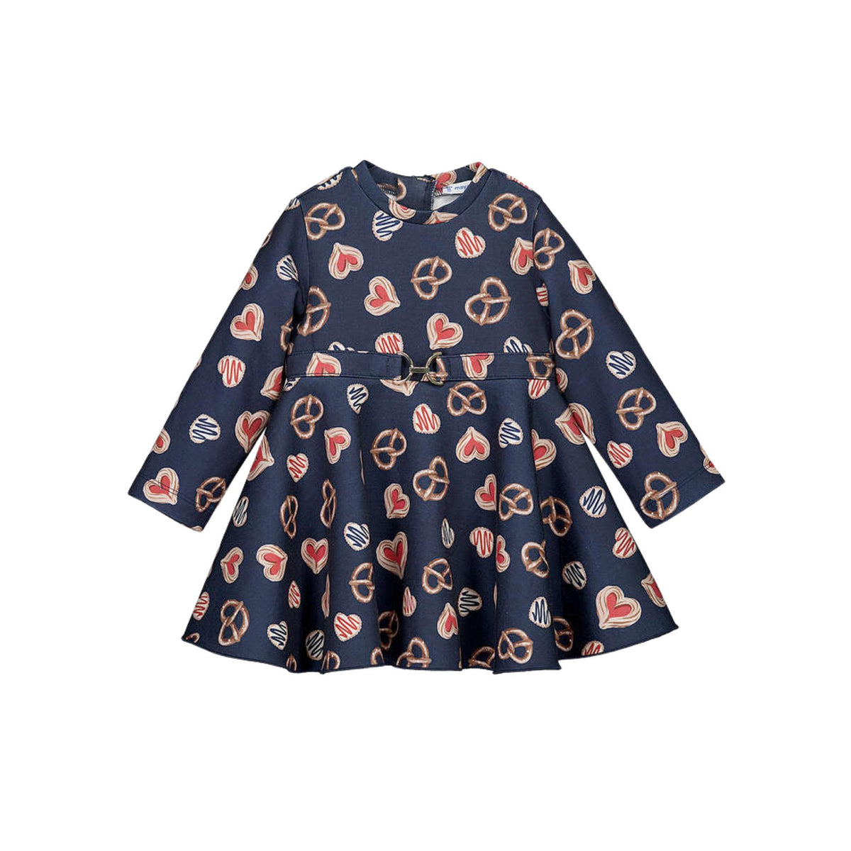 Pretzels &amp; Hearts Print Navy Dress