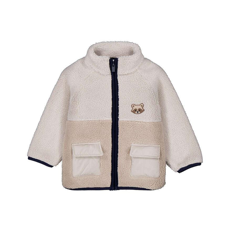 Children's fleece jacket with a raccoon motif on a white background