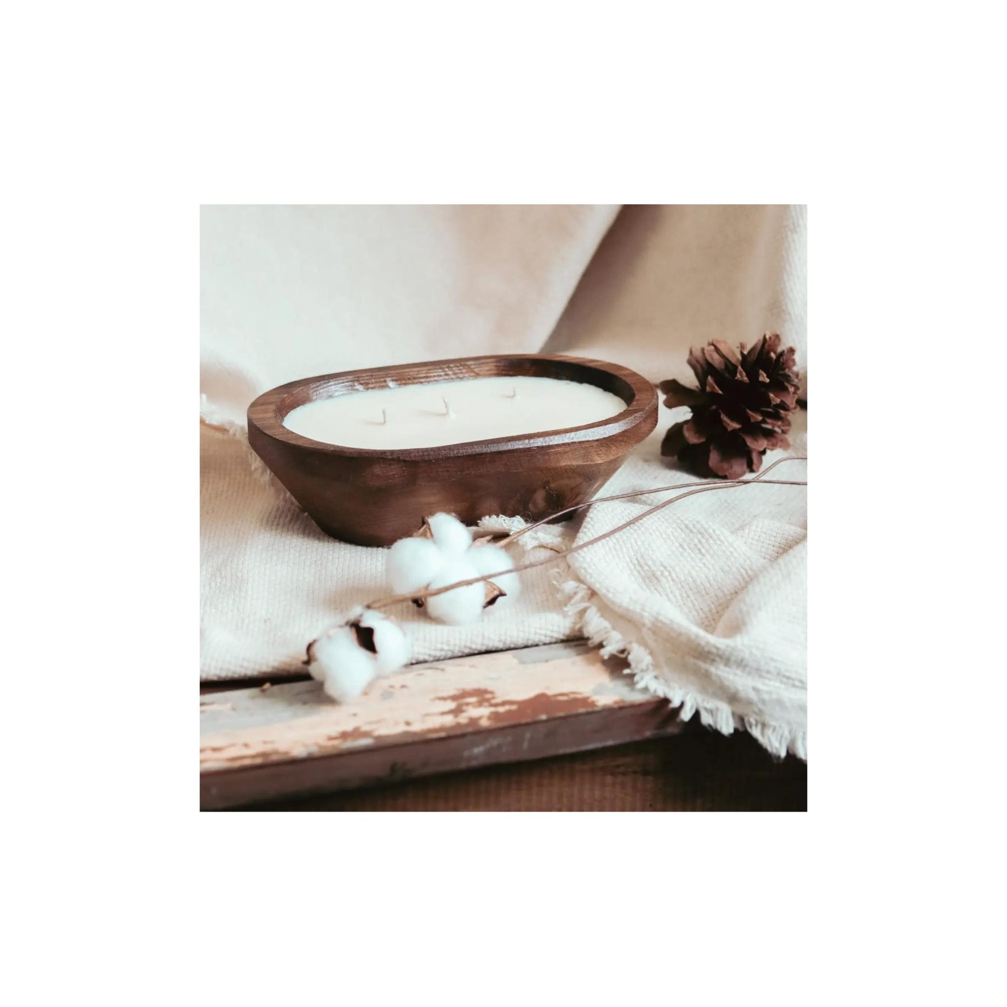 Spiced Cranberry Apple 3-Wick Natural Wood Dough Bowl Candle