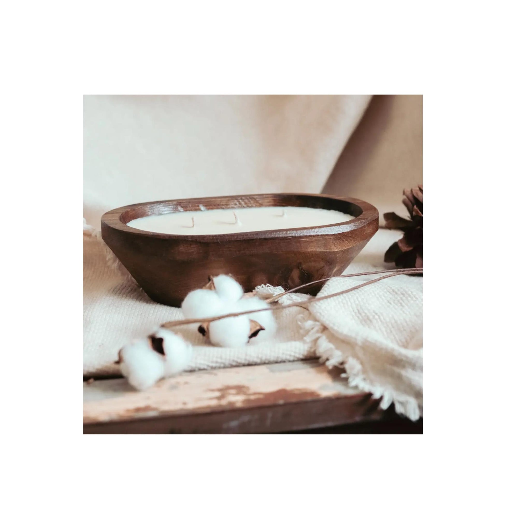 Christmas Hearth 3-Wick Natural Wood Bowl Candle