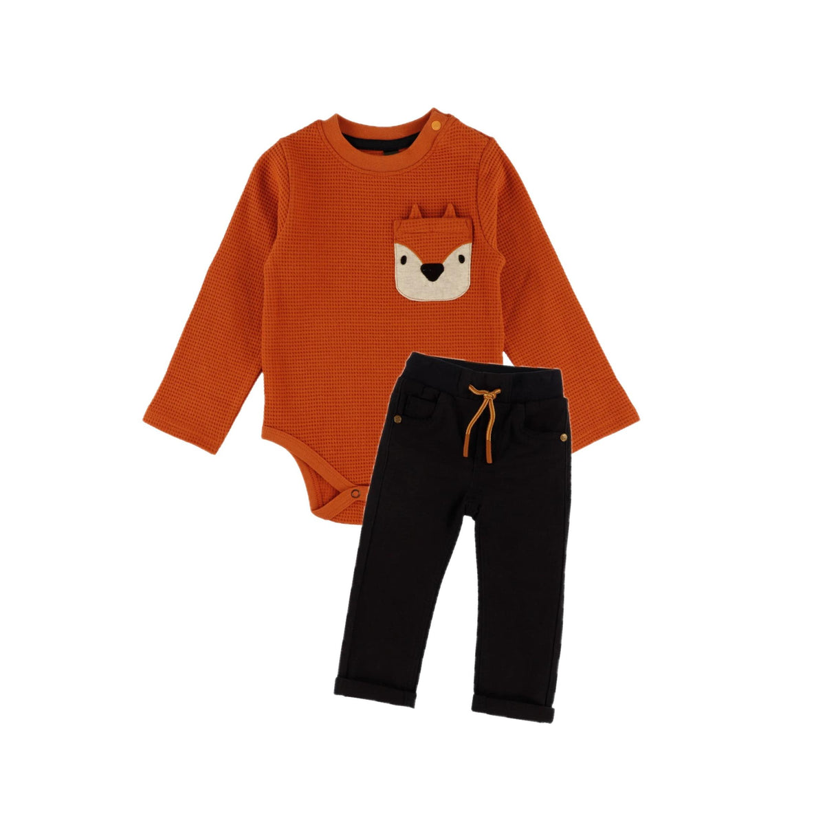 Baby Boy Fox Appliqué Rust Orange Bodysuit