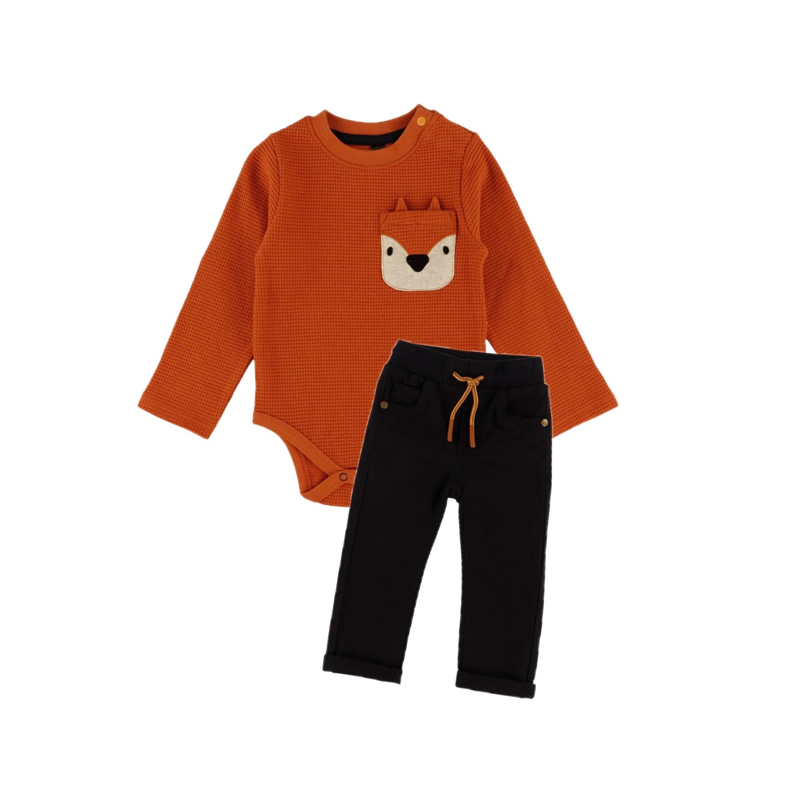 Baby Boy Fox Appliqué Rust Orange Bodysuit