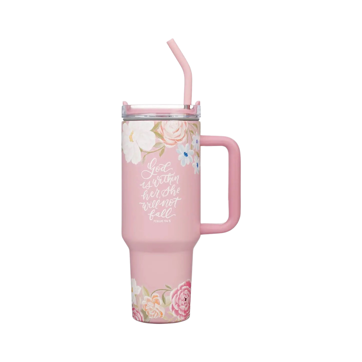 God Is With Her Tumbler W/Straw Pink
