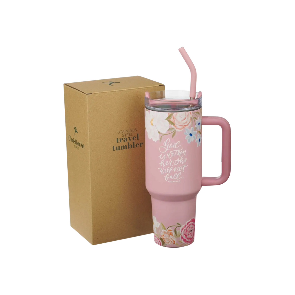 God Is With Her Tumbler W/Straw Pink