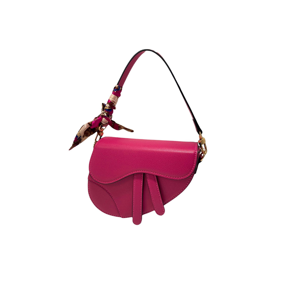 Fuchsia Saddle Purse With Scarf