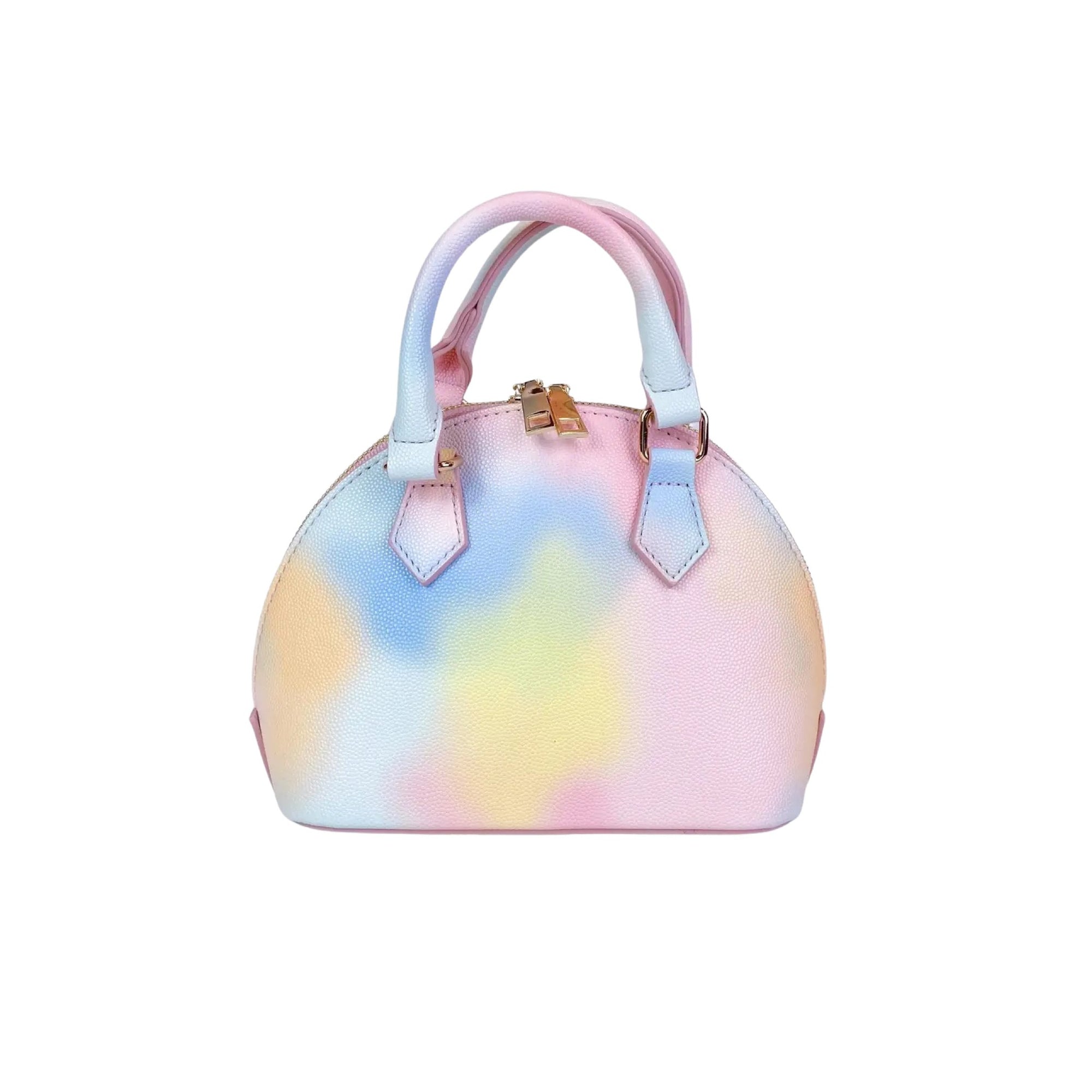 Pearl Studs Pastel Rainbow Leather Satchel Purse