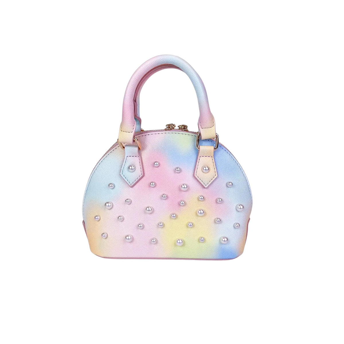 Pearl Studs Pastel Rainbow Leather Satchel Purse