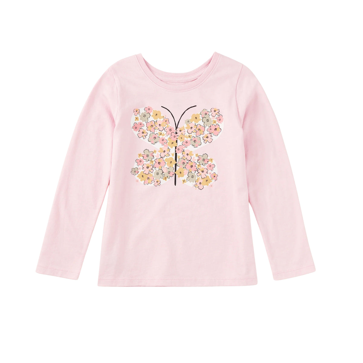 Tea Rose Butterfly Graphic Long Sleeve Shirt