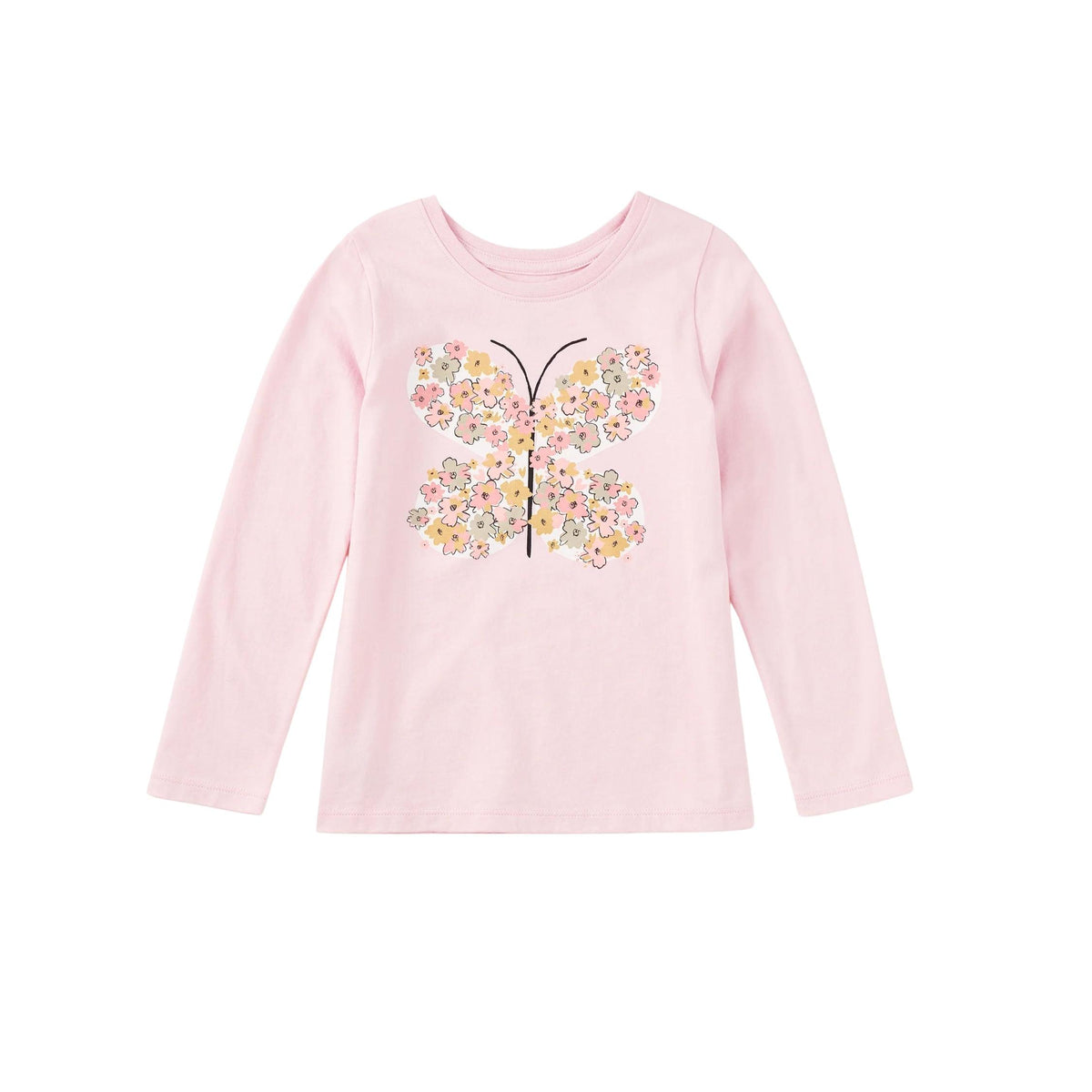 Tea Rose Butterfly Graphic Long Sleeve Shirt