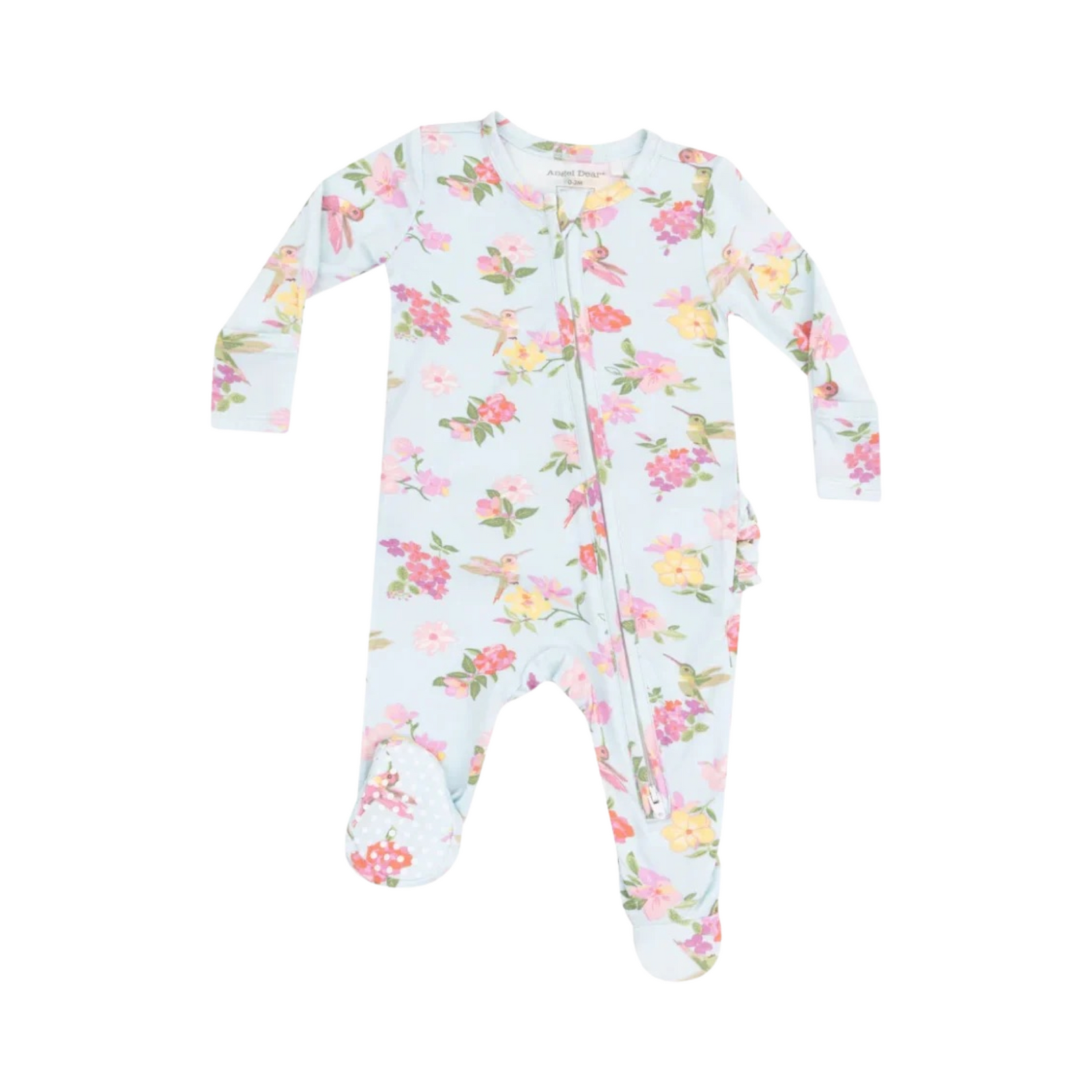 Cute Hummingbirds 2-Way Zipper Ruffle Back Footie