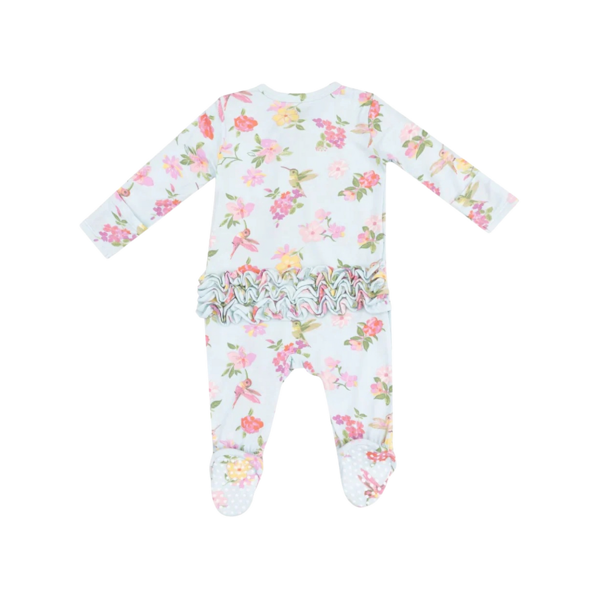 Cute Hummingbirds 2-Way Zipper Ruffle Back Footie