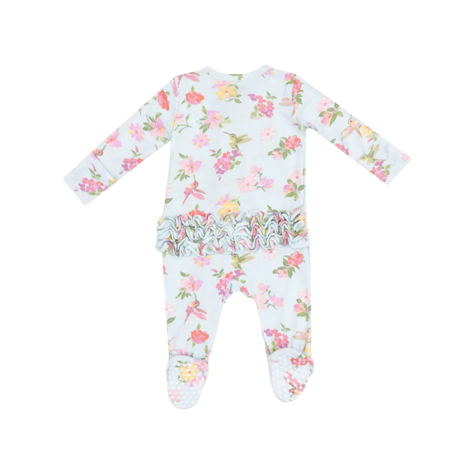 Cute Hummingbirds 2-Way Zipper Ruffle Back Footie