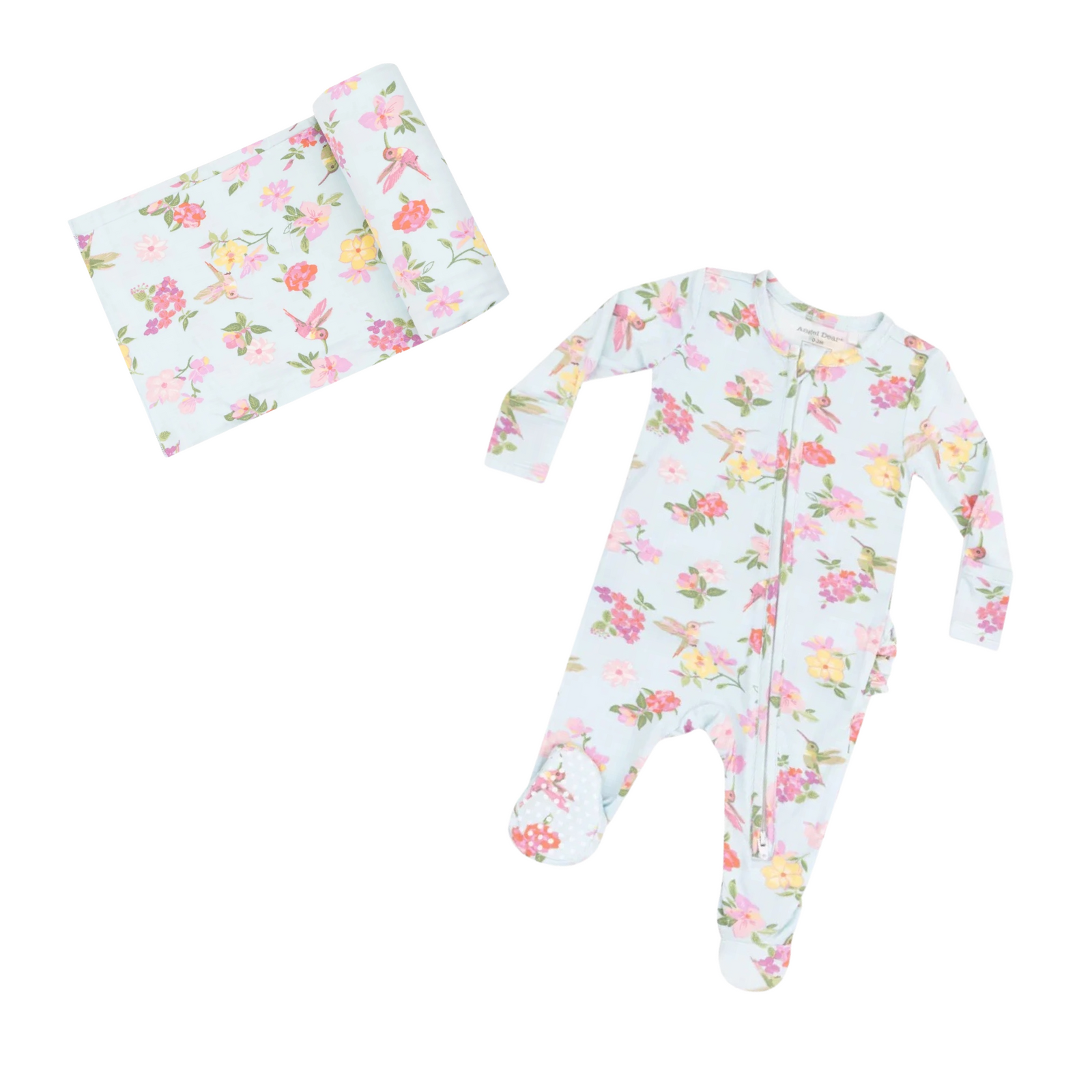 Cute Hummingbirds 2-Way Zipper Ruffle Back Footie
