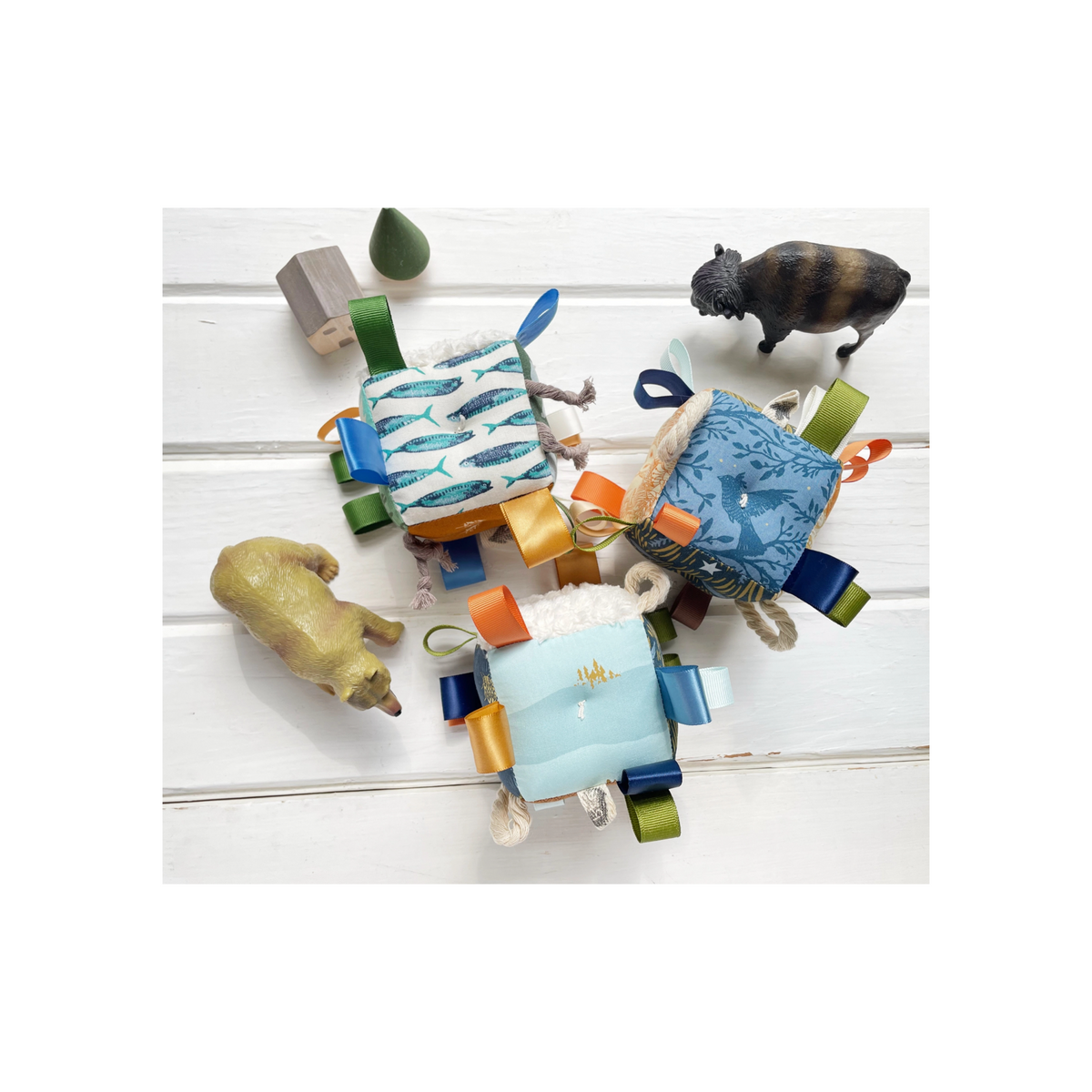 Baby Block Plush Rattle Sensory Tag Toy