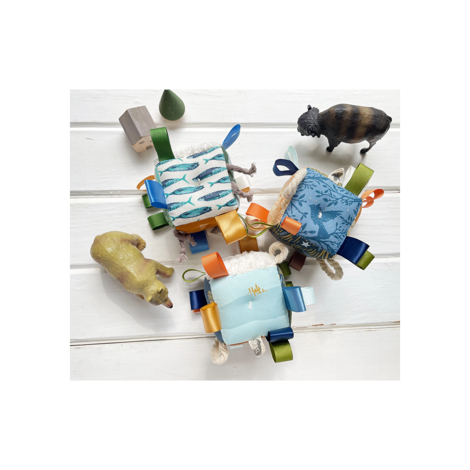 Baby Block Plush Rattle Sensory Tag Toy
